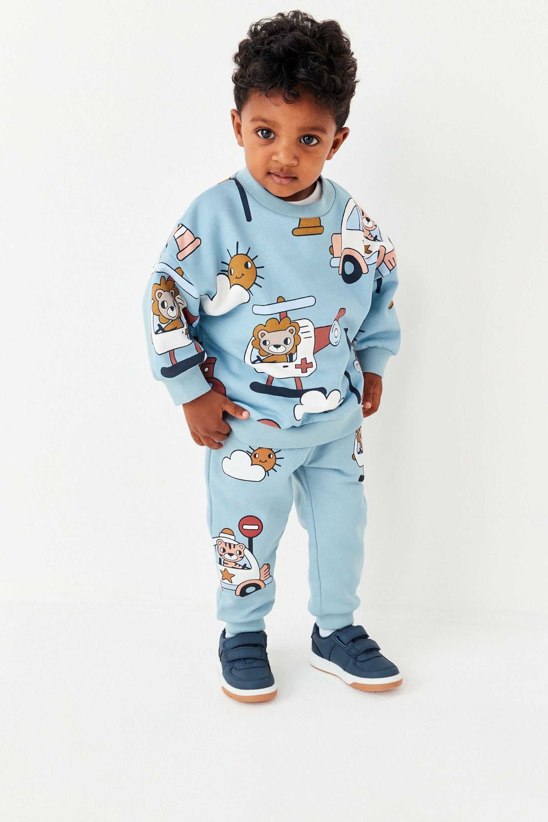 Pale Blue All-Over Print Jersey Sweatshirt And Joggers Set (3mths-7yrs)