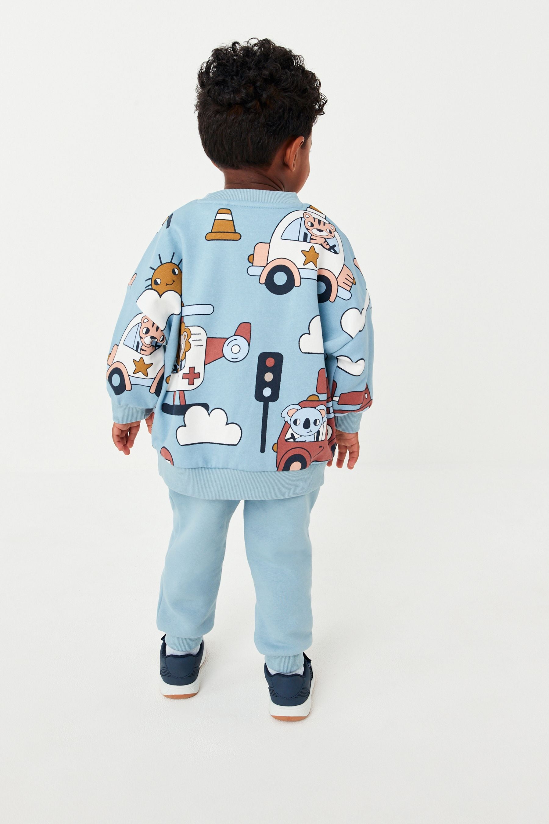 Pale Blue All-Over Print Jersey Sweatshirt And Joggers Set (3mths-7yrs)