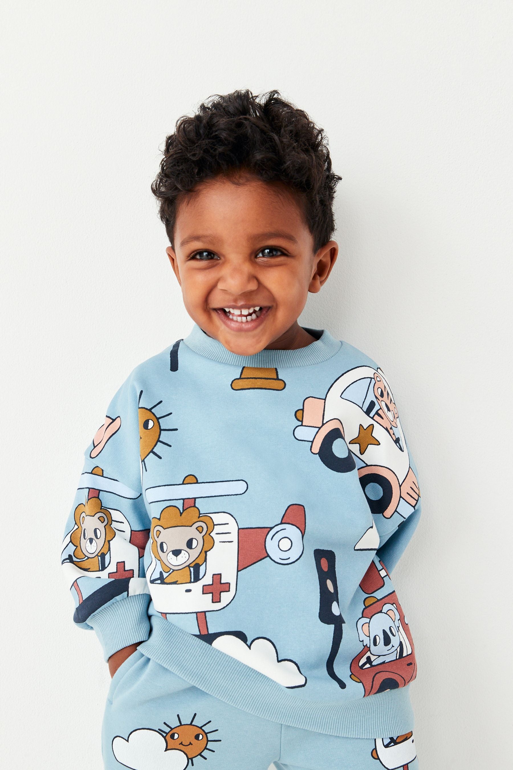 Pale Blue All-Over Print Jersey Sweatshirt And Joggers Set (3mths-7yrs)