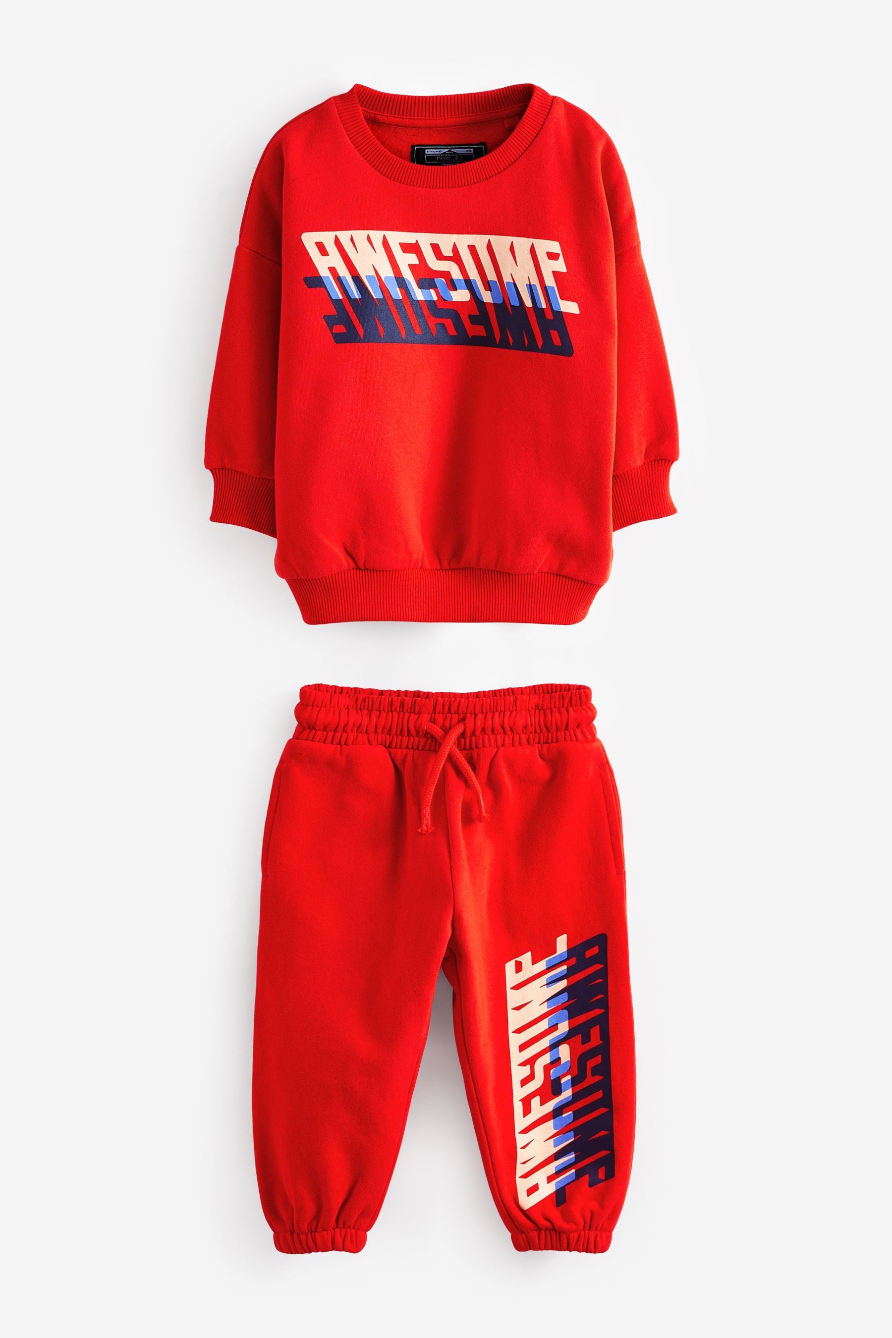 Red Oversized Slogan Sweatshirt And Joggers Set (3mths-7yrs)