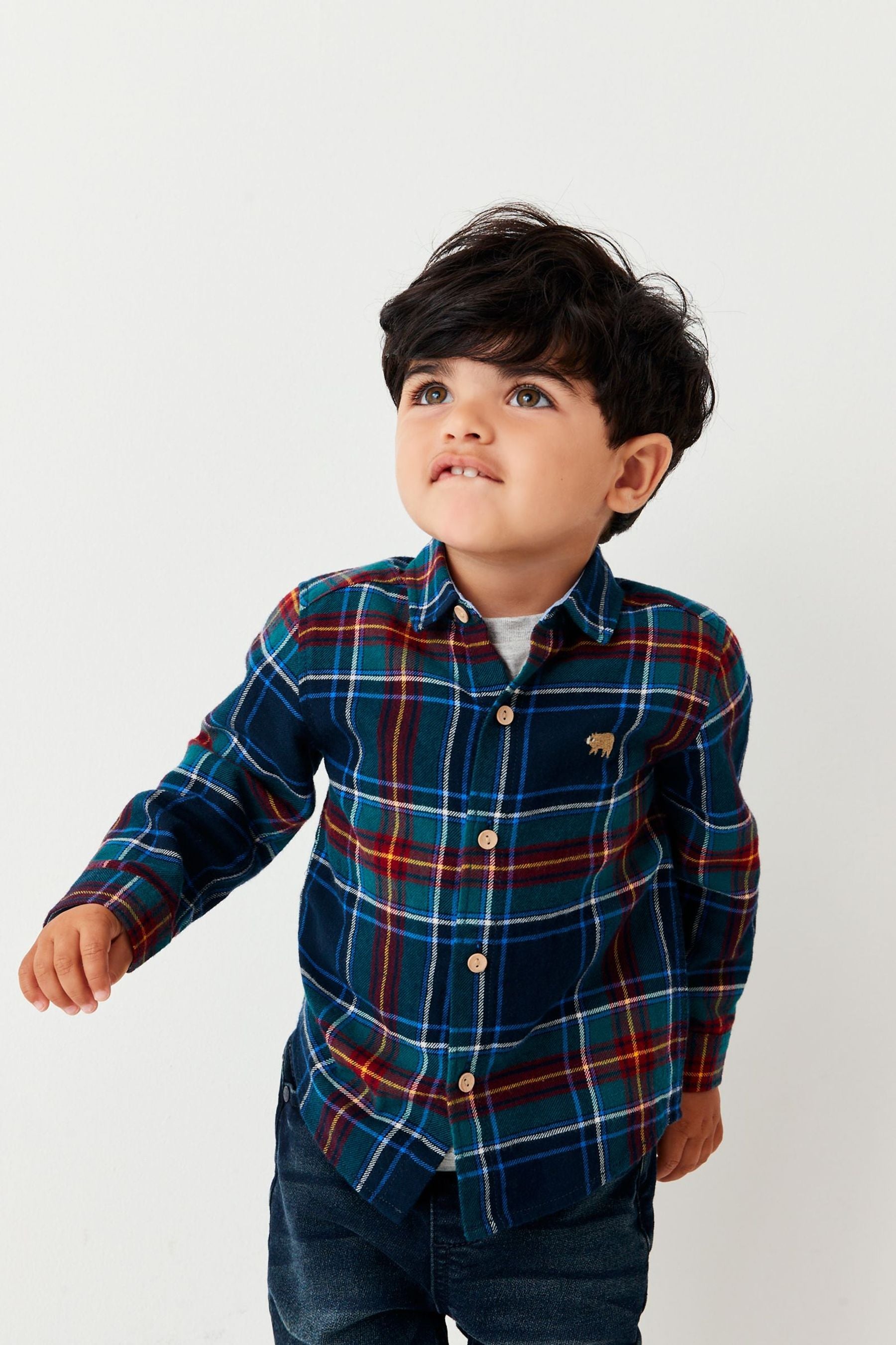 Navy Blue Long Sleeve Check Shirt (3mths-7yrs)