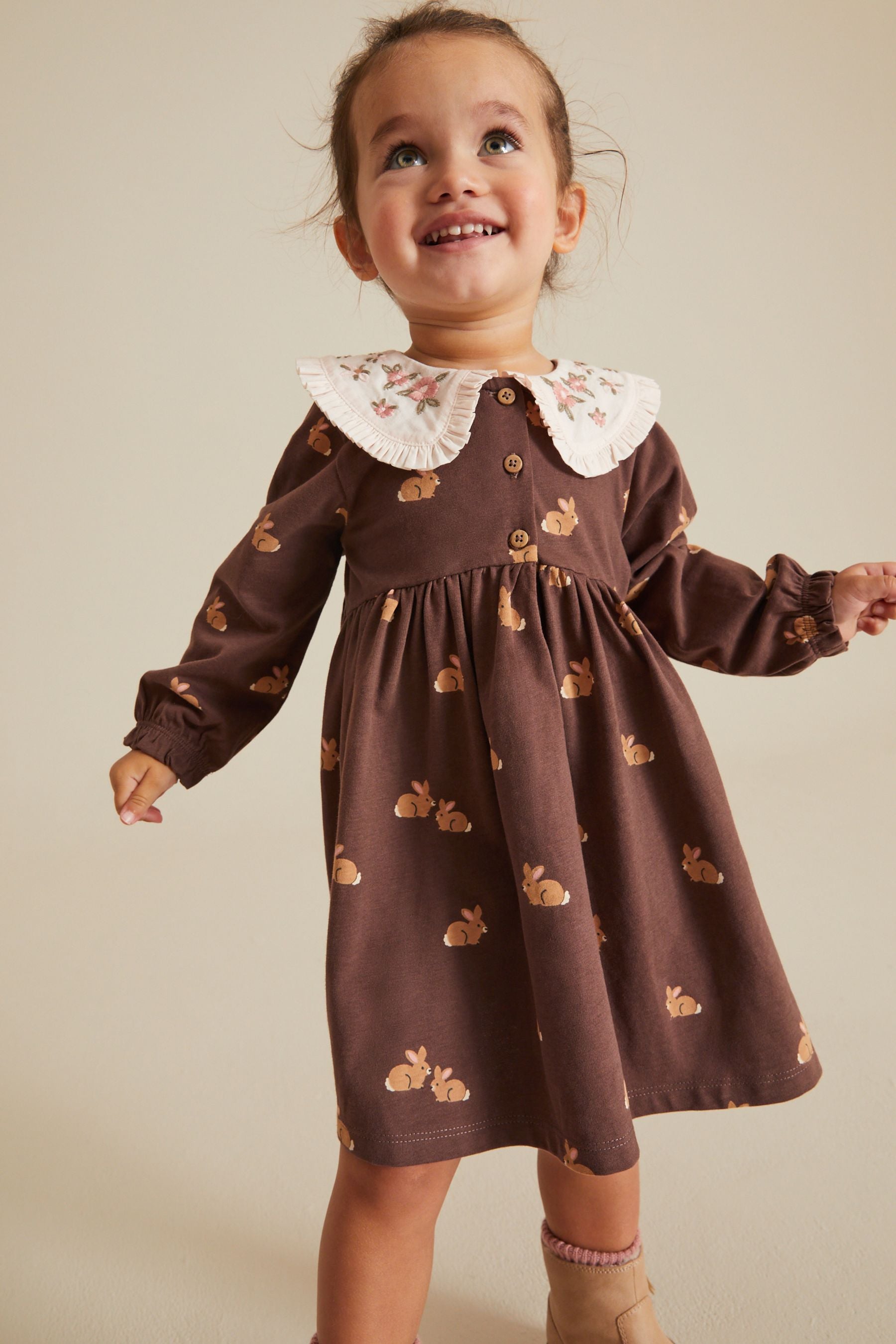 Brown Bunny Long Sleeve Tea Dress (3mths-7yrs)