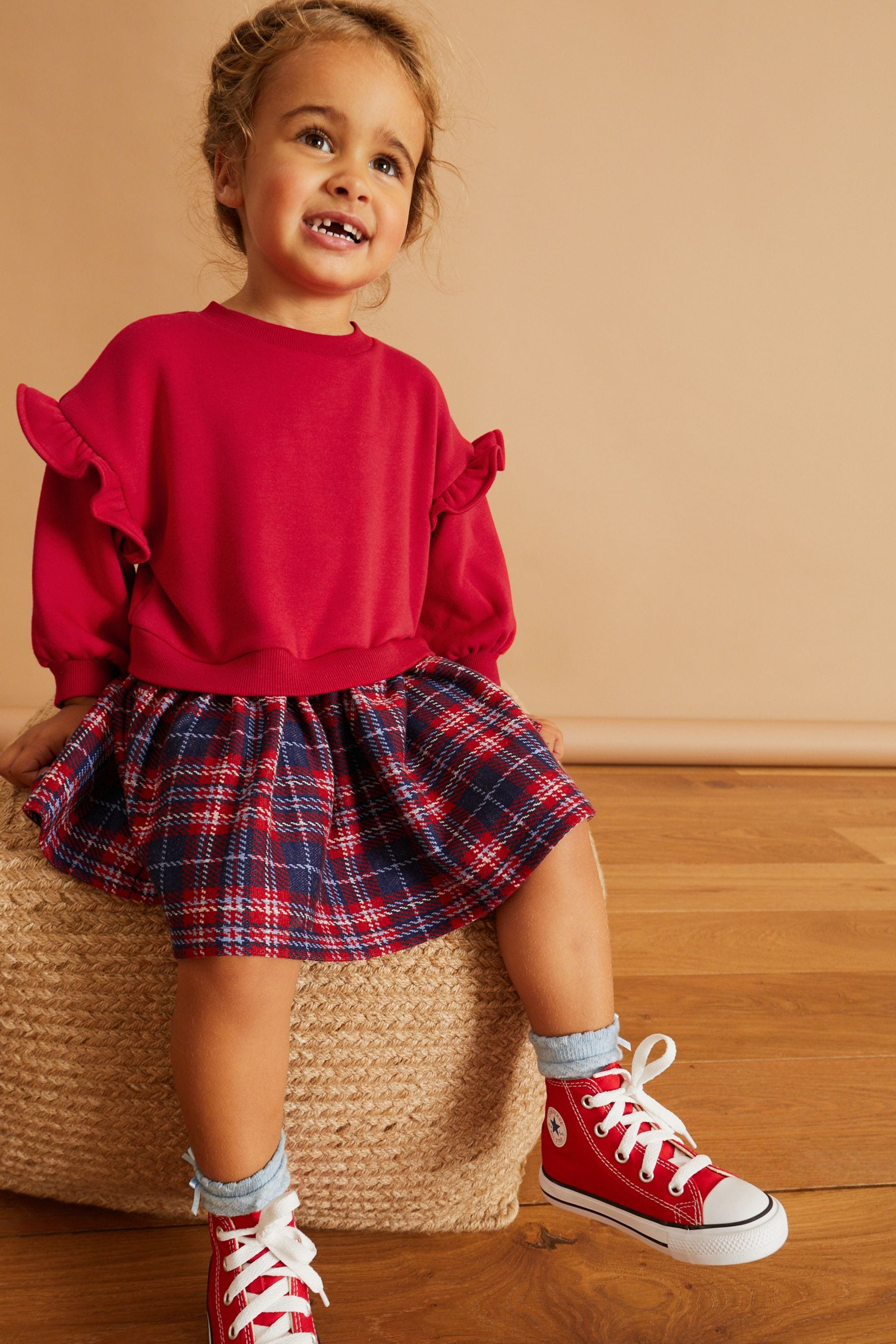 Red Check Cosy Sweat Dress (3mths-7yrs)