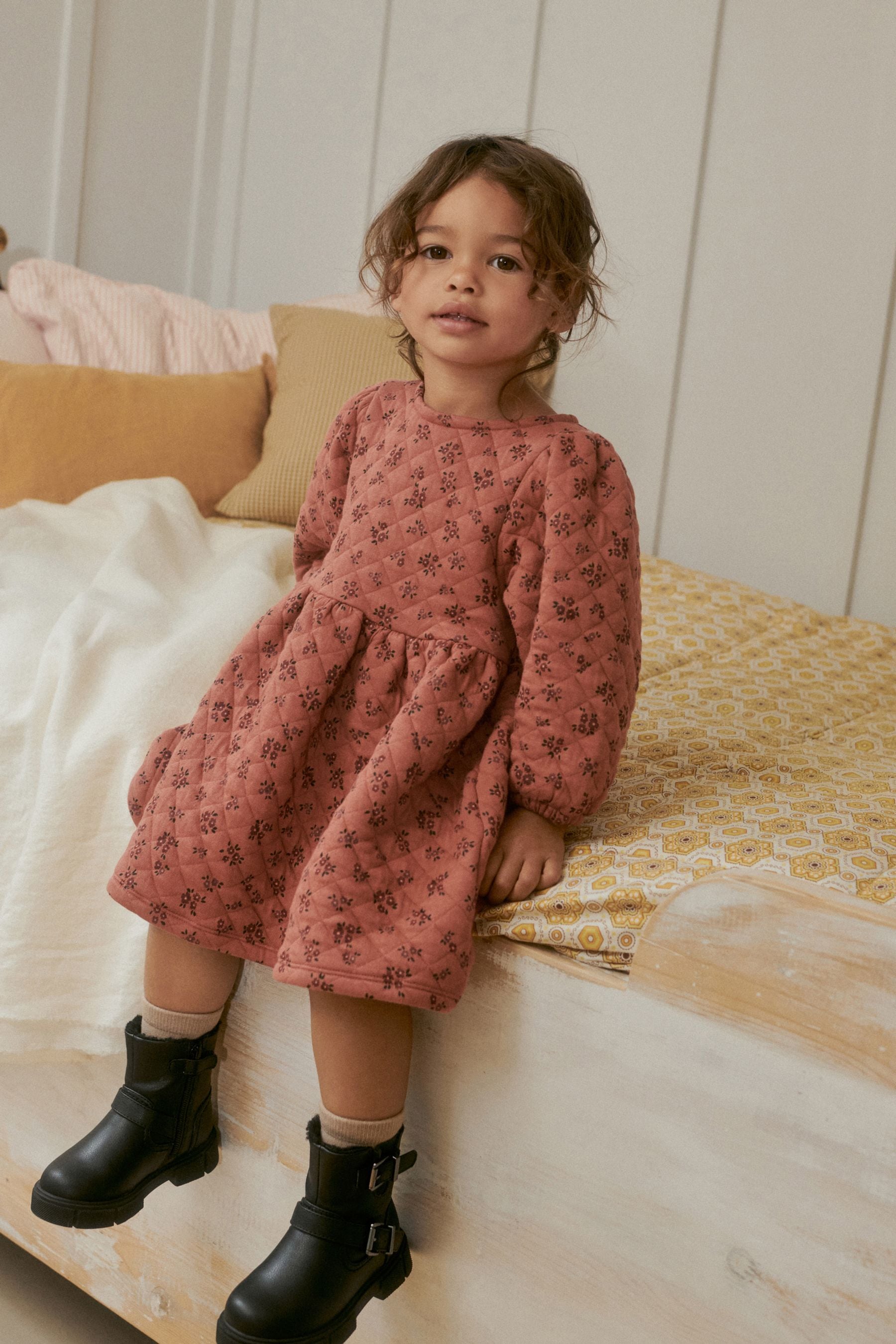 Rust Brown Quilted Sweat Dress (3mths-7yrs)