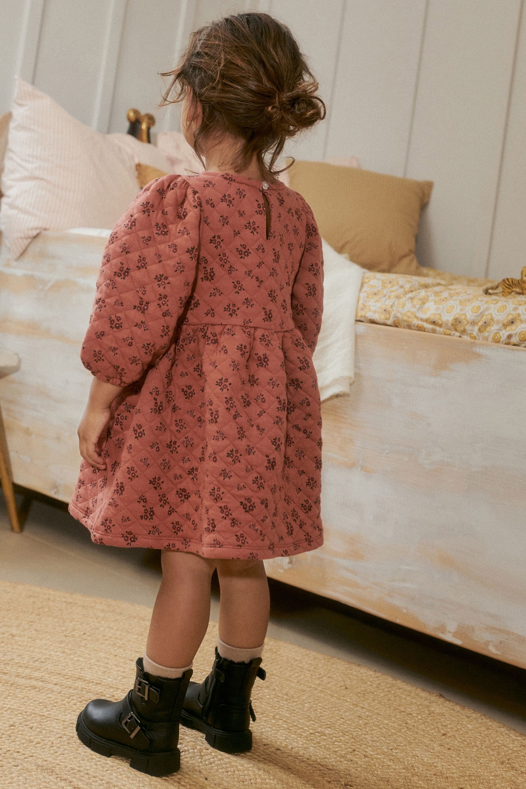 Rust Brown Quilted Sweat Dress (3mths-7yrs)