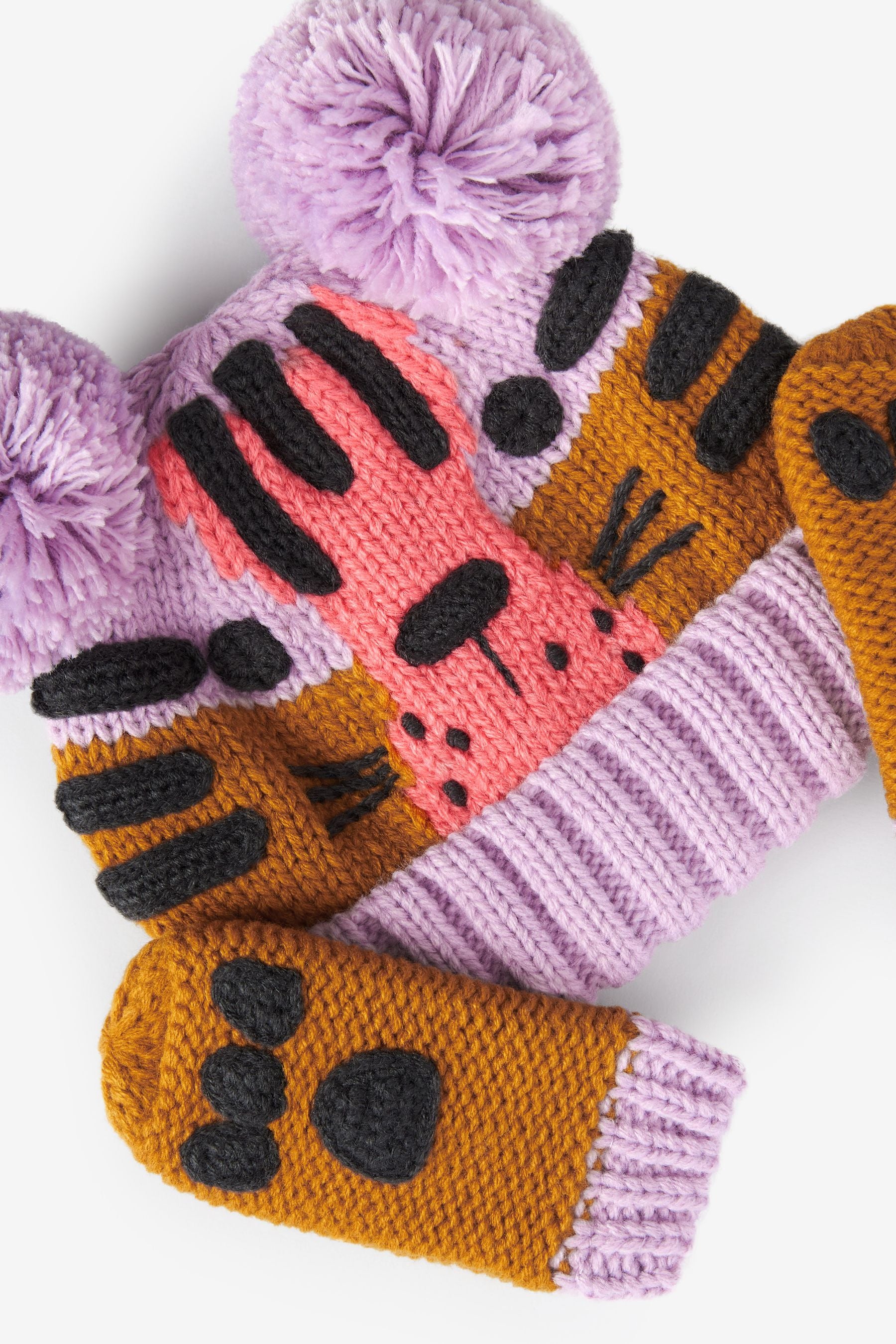 Lilac Purple Cat 2 Piece Character Hat and Mitten Set (3mths-6yrs)