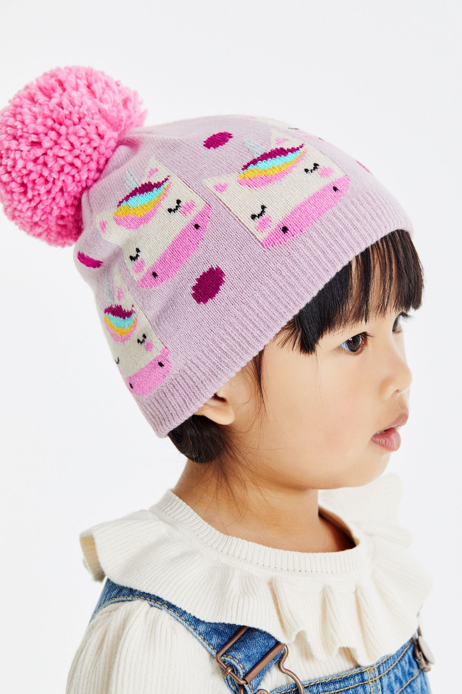 Lilac Purple Unicorn Pom Pom Beanie Hat (3mths-6yrs)