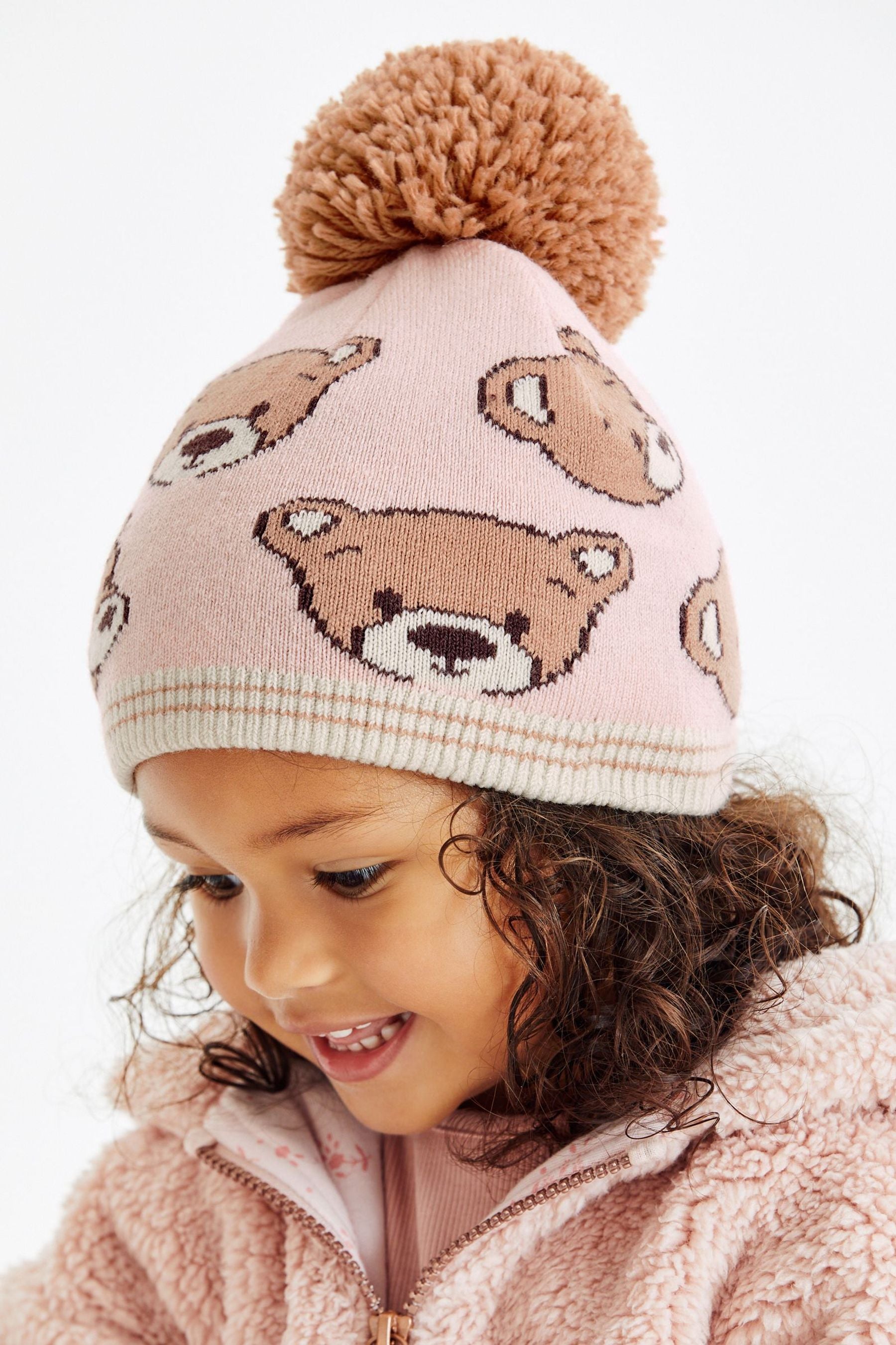 Neutral Bear Pom Pom Beanie Hat (3mths-6yrs)