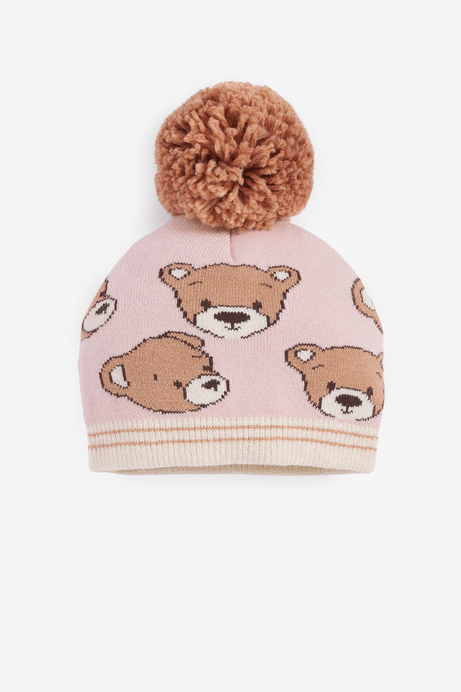 Neutral Bear Pom Pom Beanie Hat (3mths-6yrs)