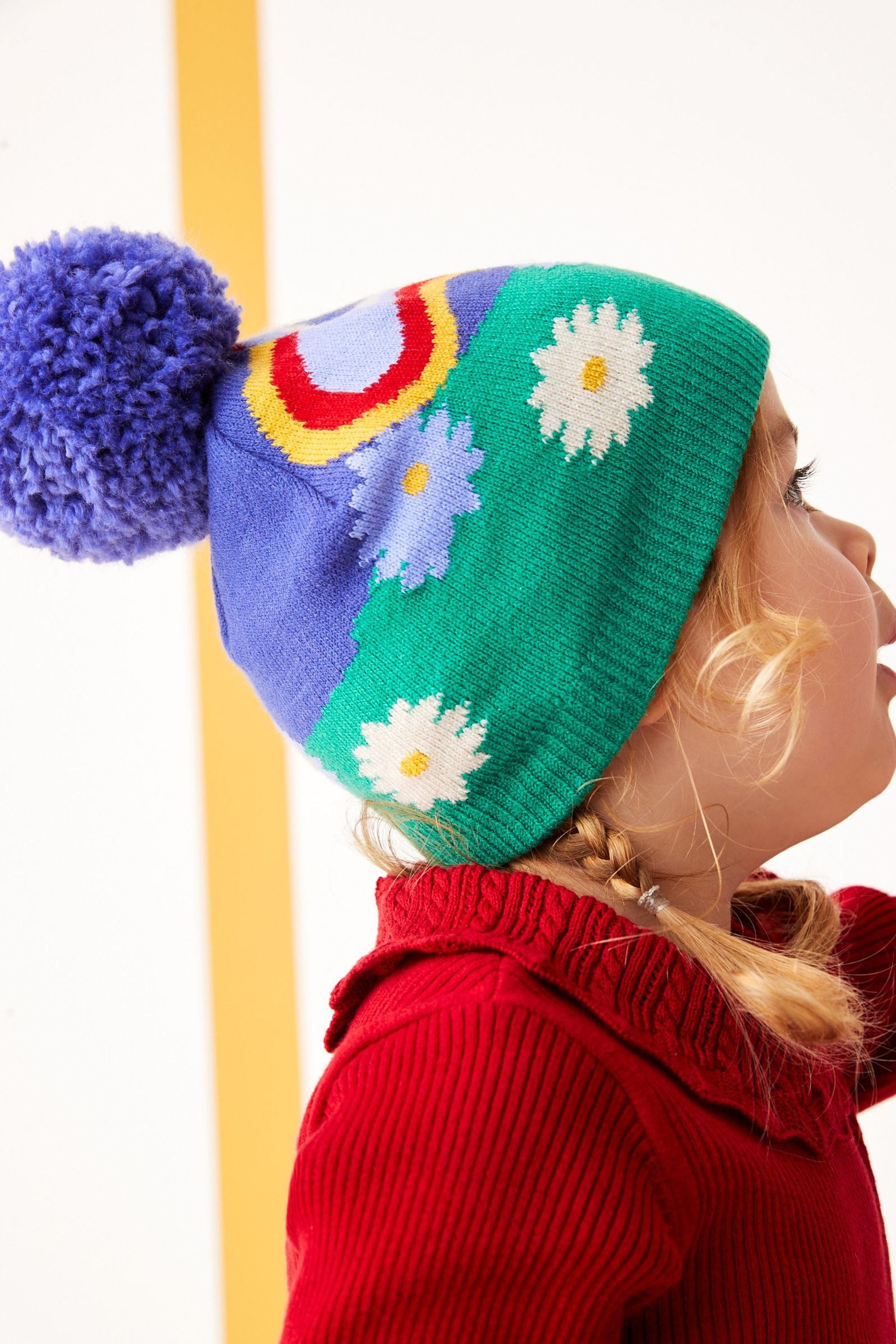 Blue/Green Pom Pom Beanie Hat (3mths-6yrs)