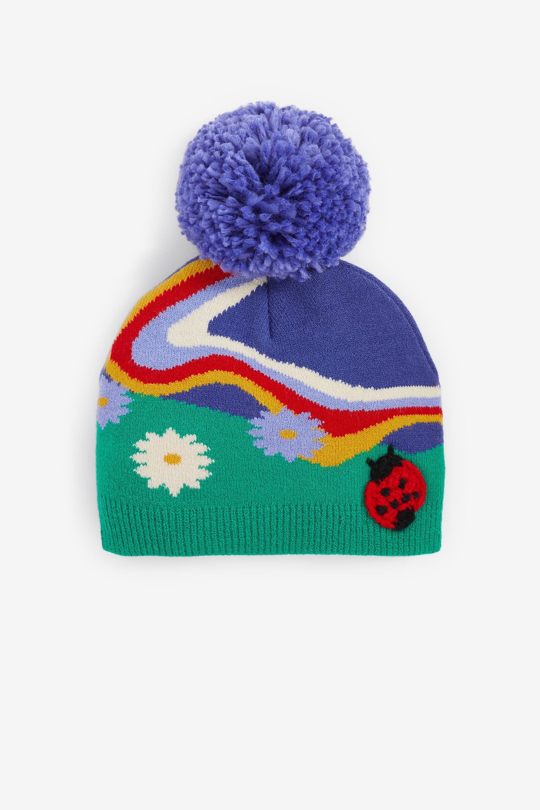 Blue/Green Pom Pom Beanie Hat (3mths-6yrs)