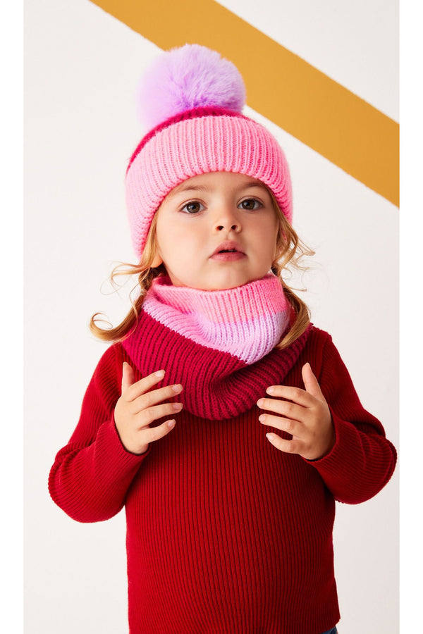 Pink/Red 2 Piece Colourblock Hat And Snood Set (3mths-13yrs)