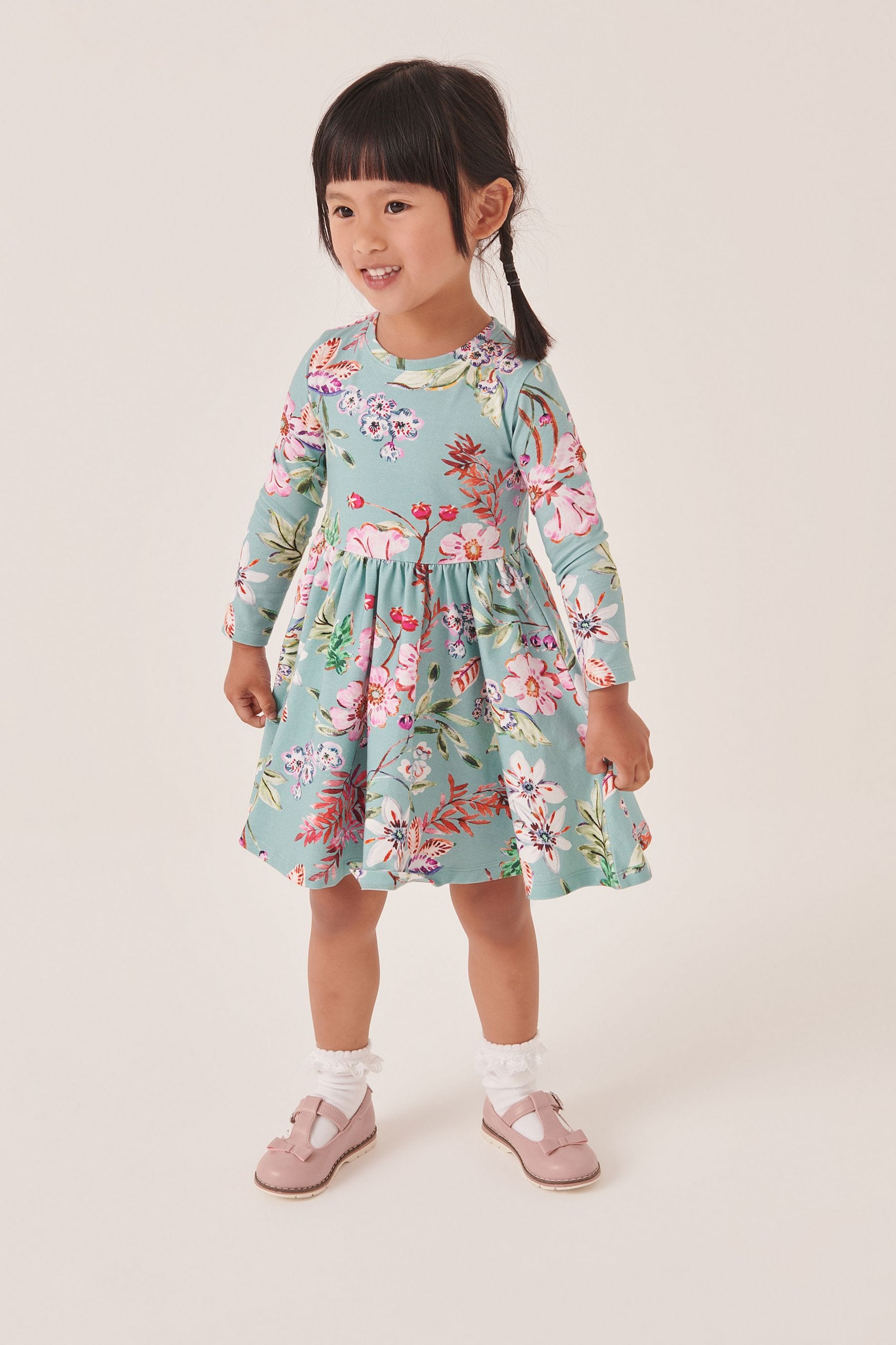 Teal Floral Cotton Elastane Jersey Dress (3mths-7yrs)