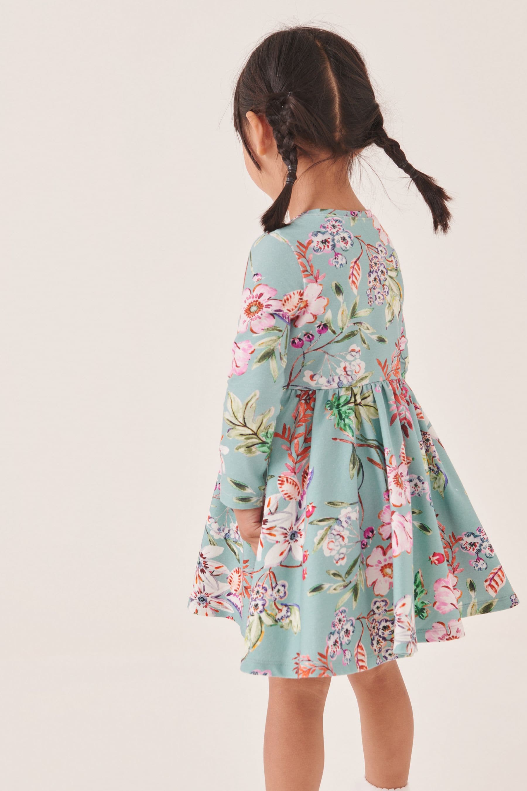 Teal Floral Cotton Elastane Jersey Dress (3mths-7yrs)