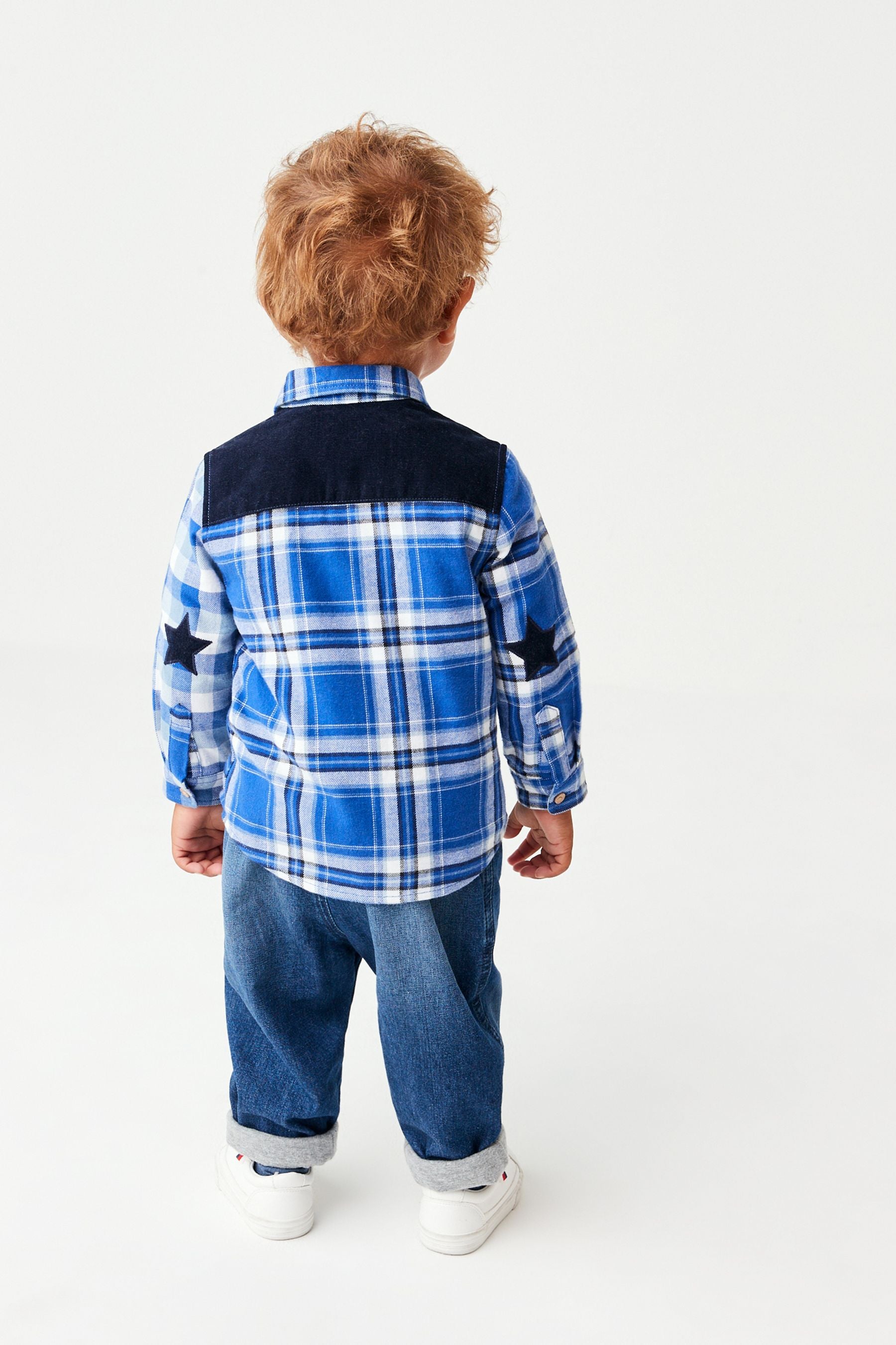 Navy Blue Splice Long Sleeve Check Shirt (3mths-7yrs)