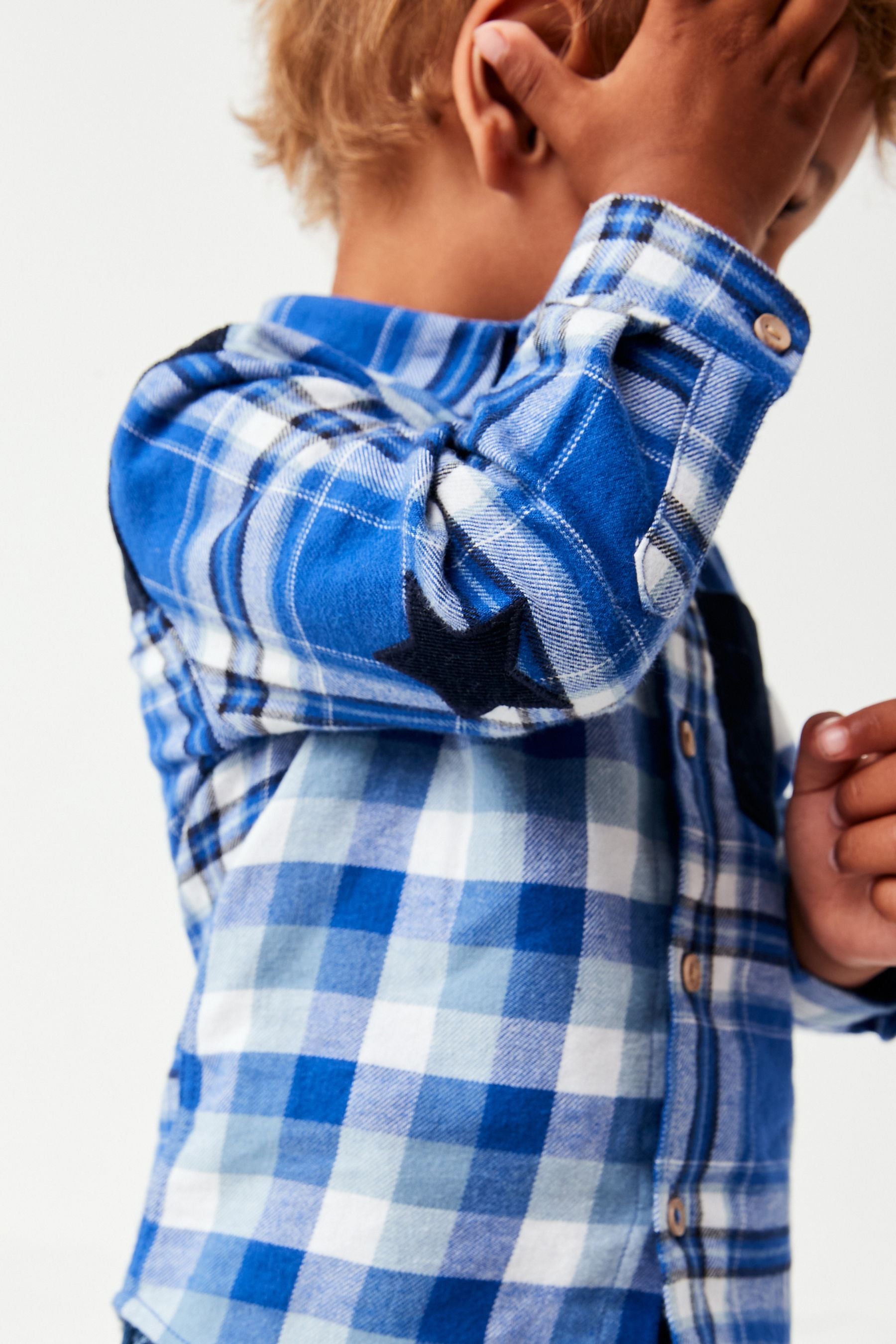 Navy Blue Splice Long Sleeve Check Shirt (3mths-7yrs)