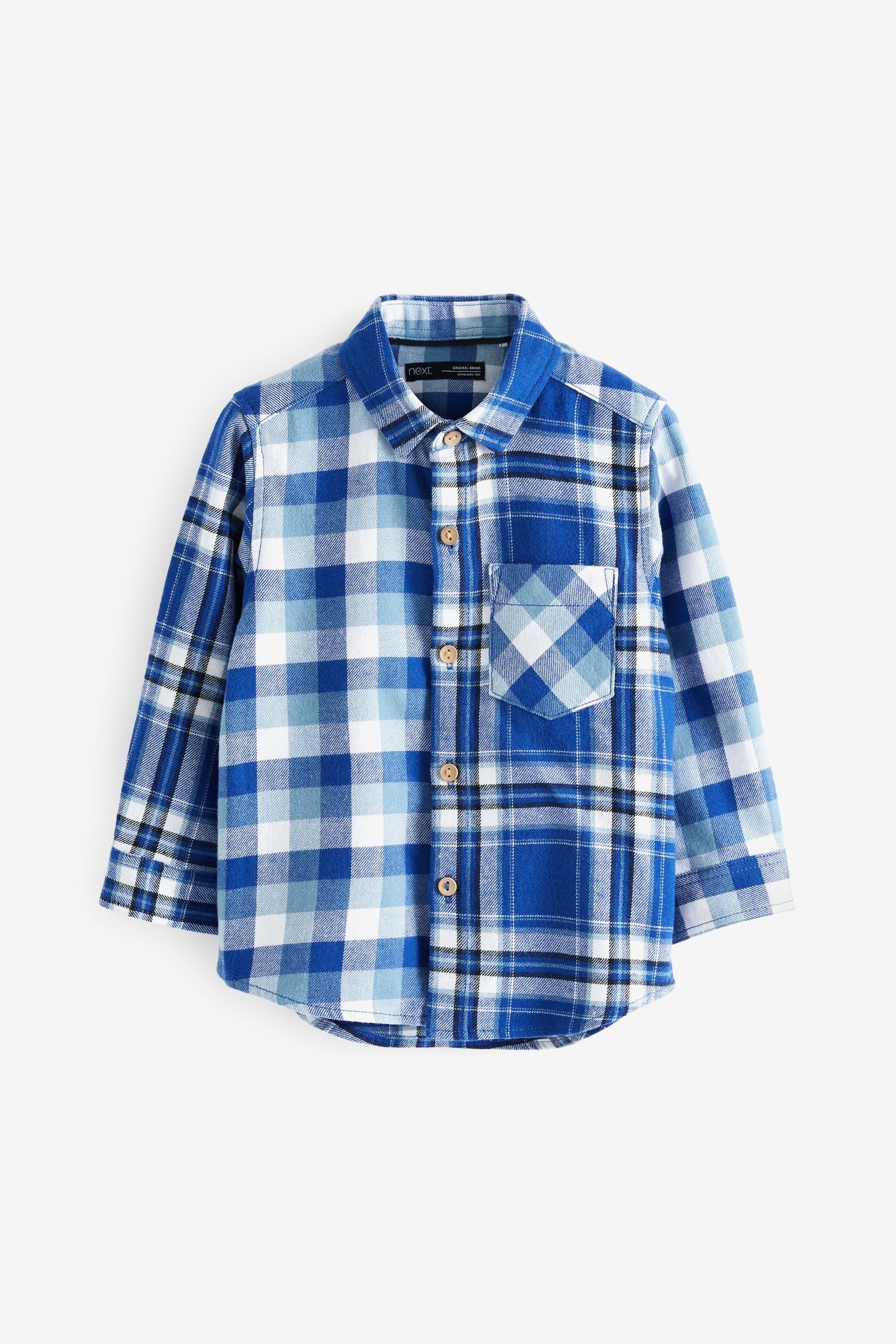 Navy Blue Splice Long Sleeve Check Shirt (3mths-7yrs)