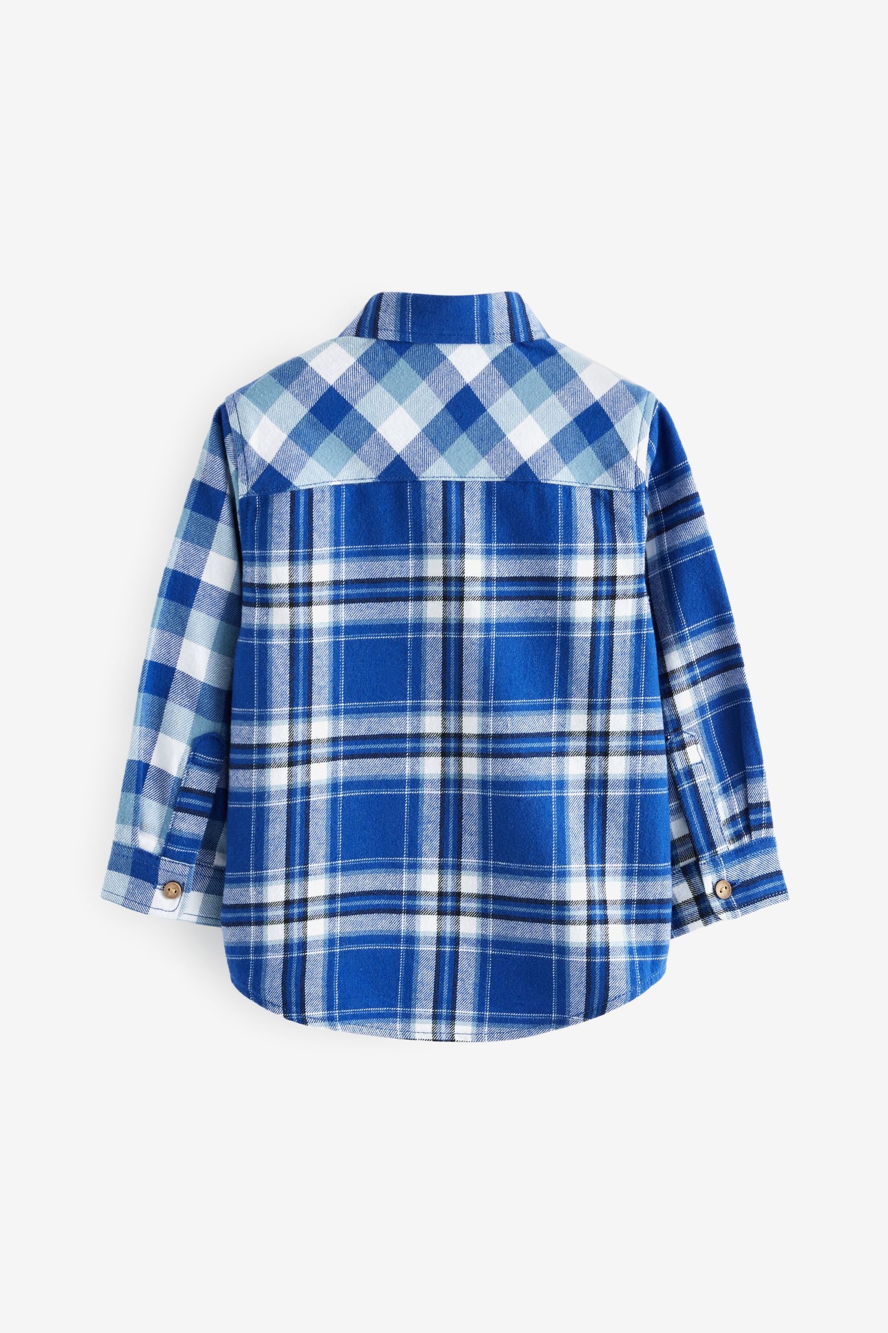 Navy Blue Splice Long Sleeve Check Shirt (3mths-7yrs)