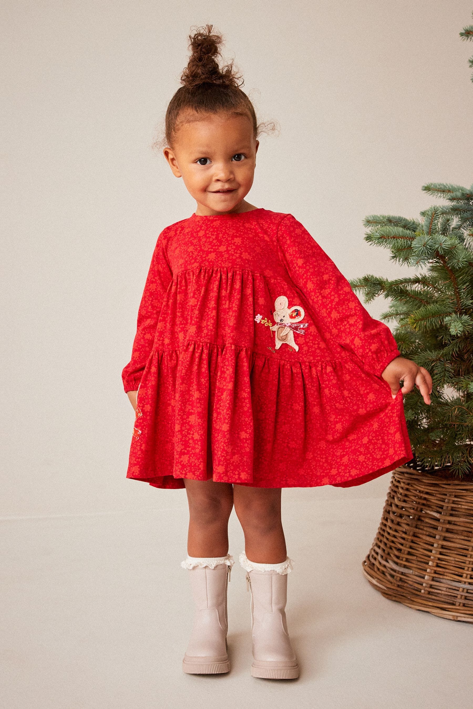 Red Mouse Appliquéée Tiered Dress (3mths-7yrs)