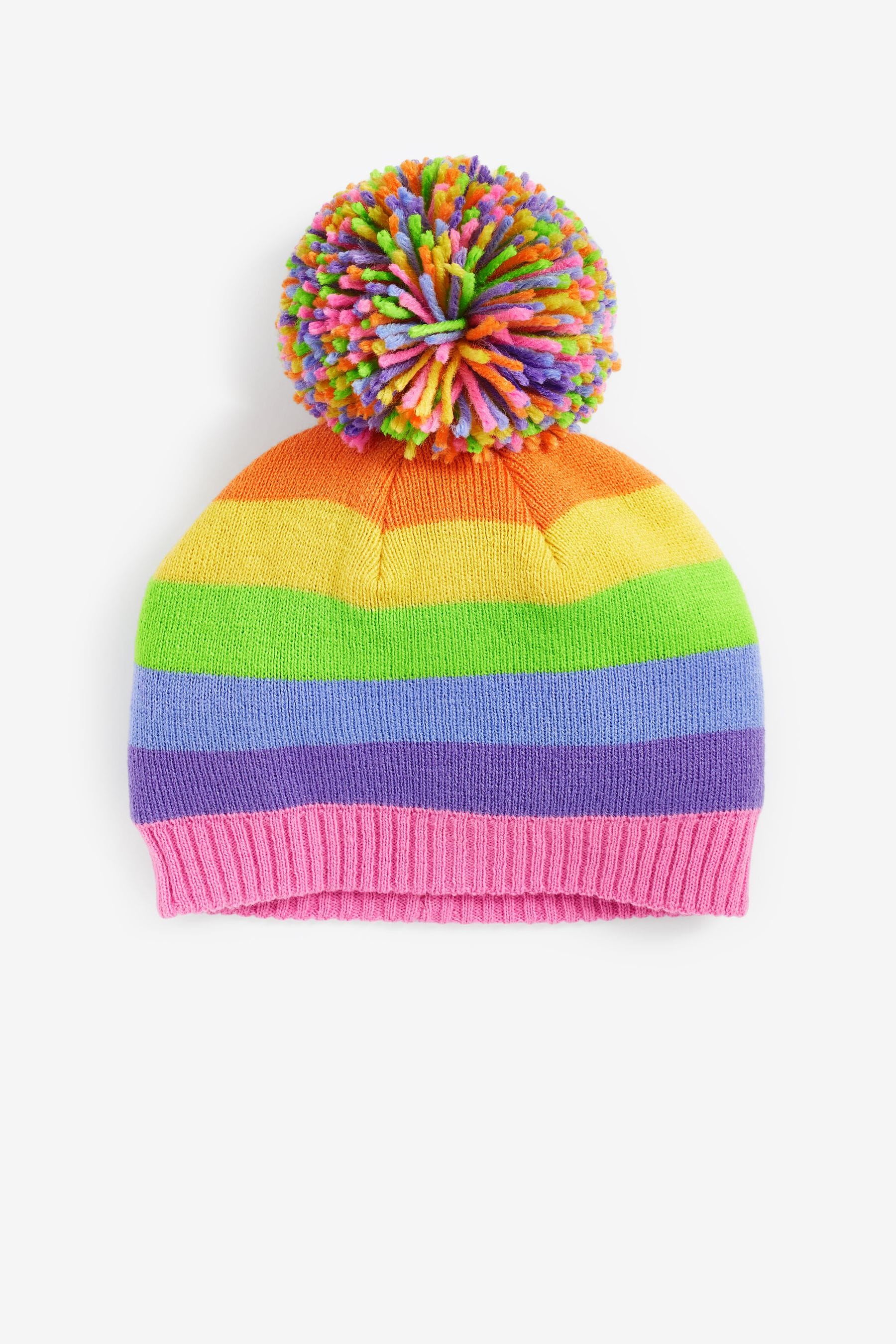 Rainbow Stripe Pom Pom Beanie Hat (3mths-6yrs)