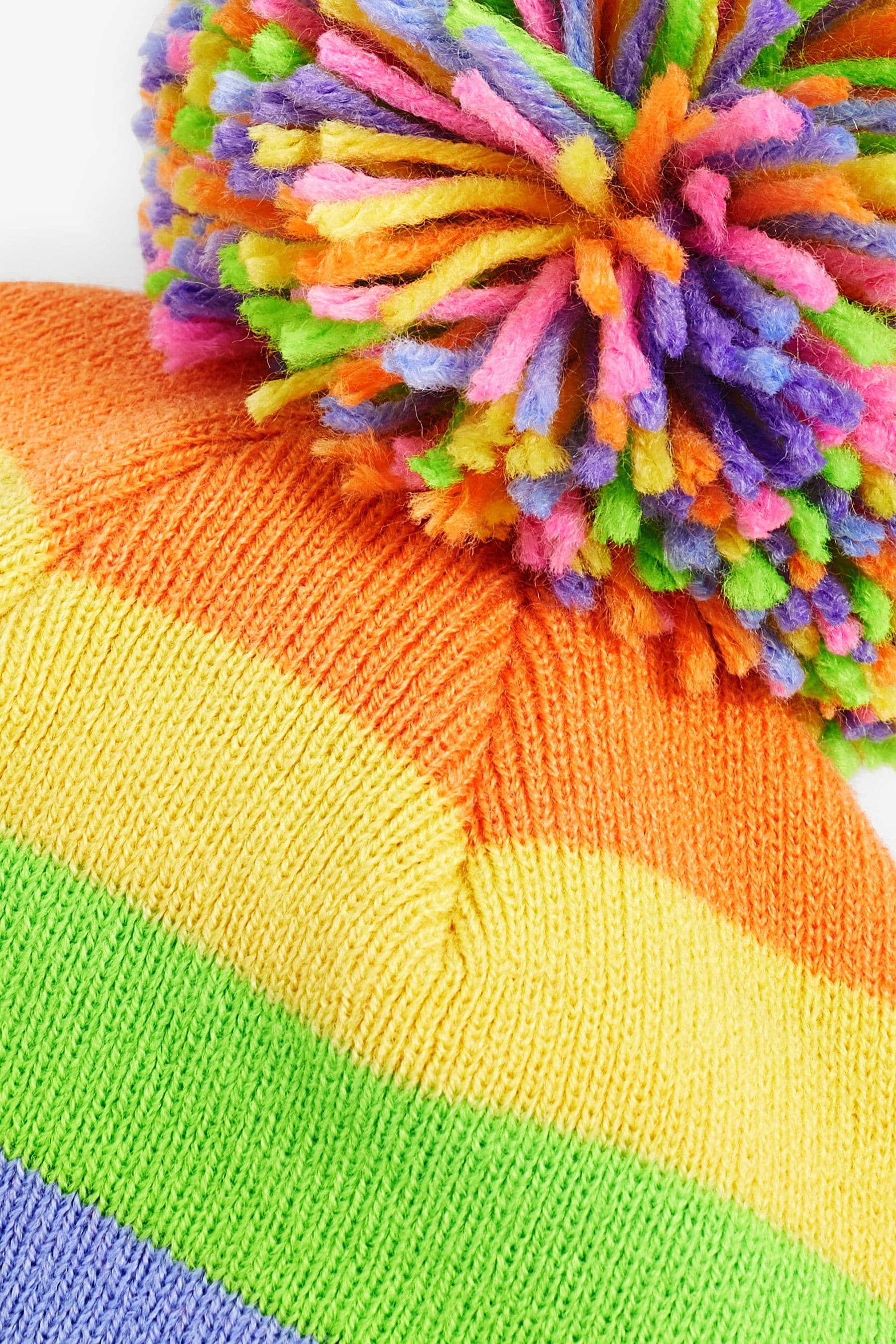 Rainbow Stripe Pom Pom Beanie Hat (3mths-6yrs)