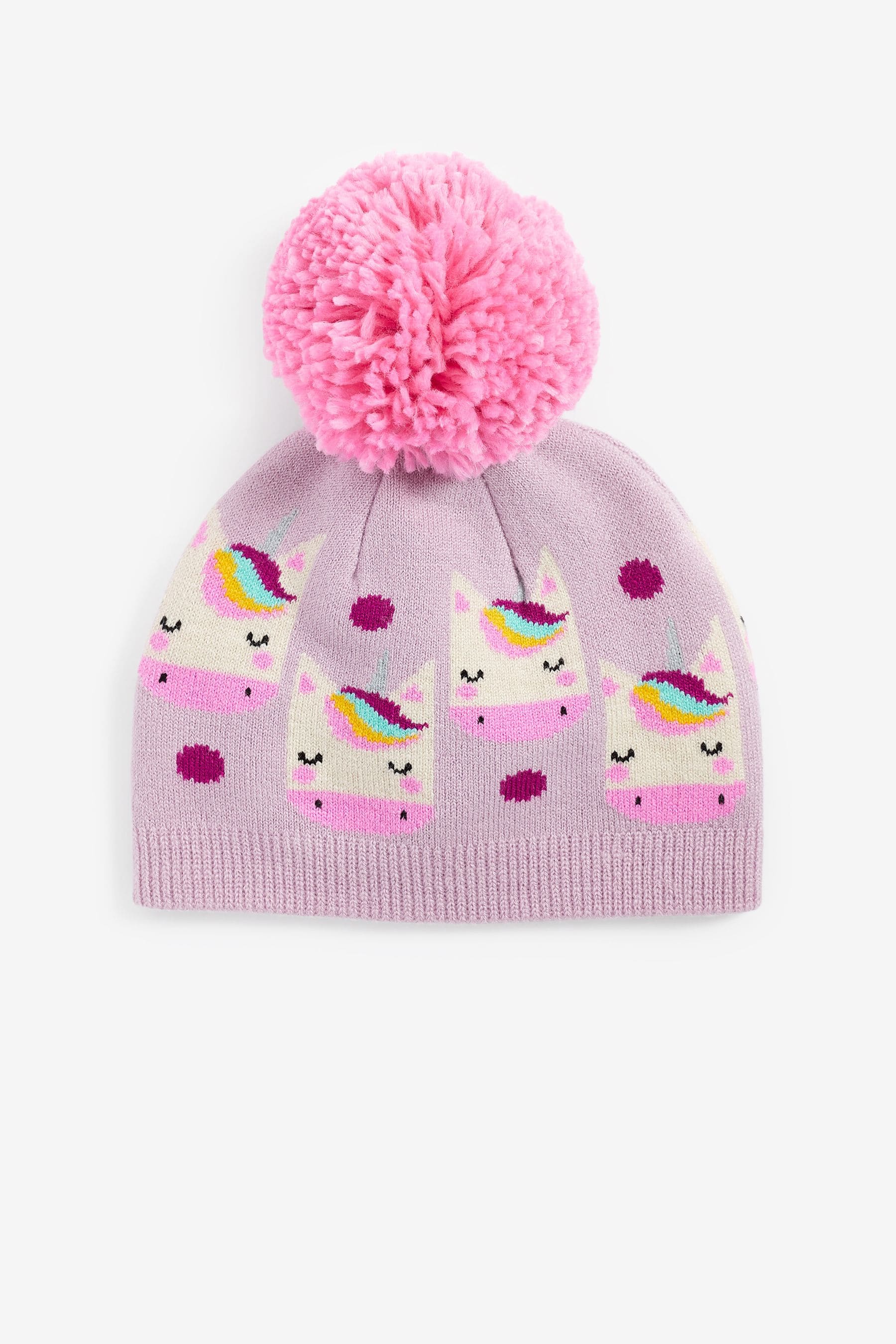 Lilac Purple Unicorn Pom Pom Beanie Hat (3mths-6yrs)