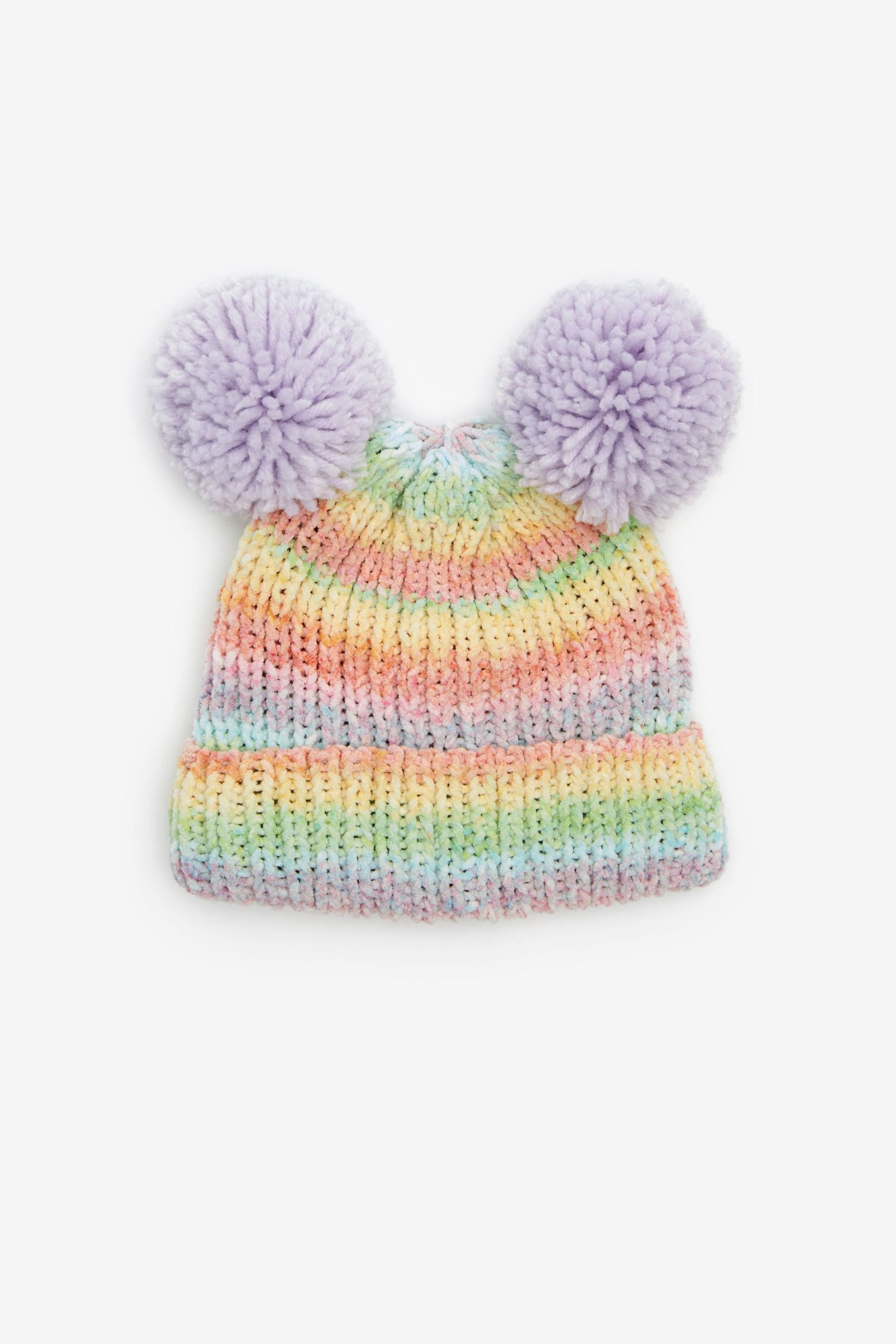 Rainbow Stripe Double Pom Pom Beanie Hat (3mths-6yrs)