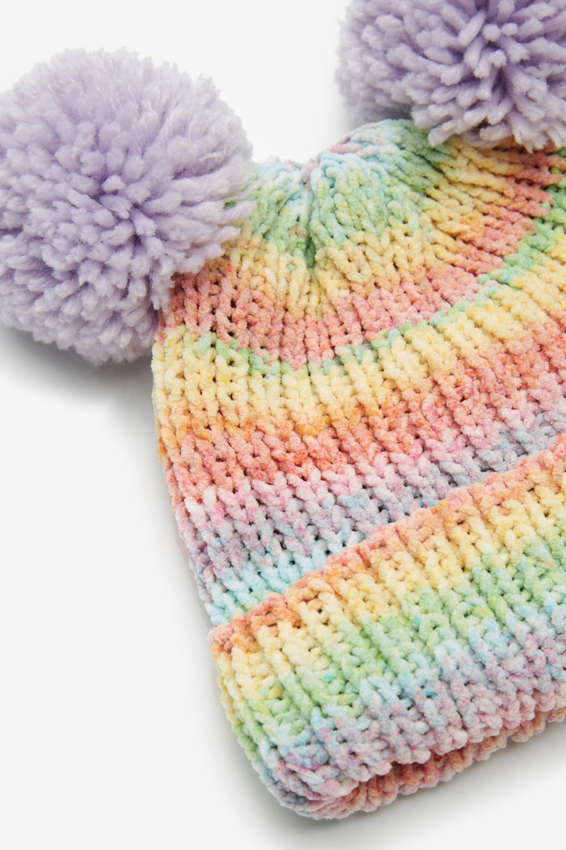 Rainbow Stripe Double Pom Pom Beanie Hat (3mths-6yrs)