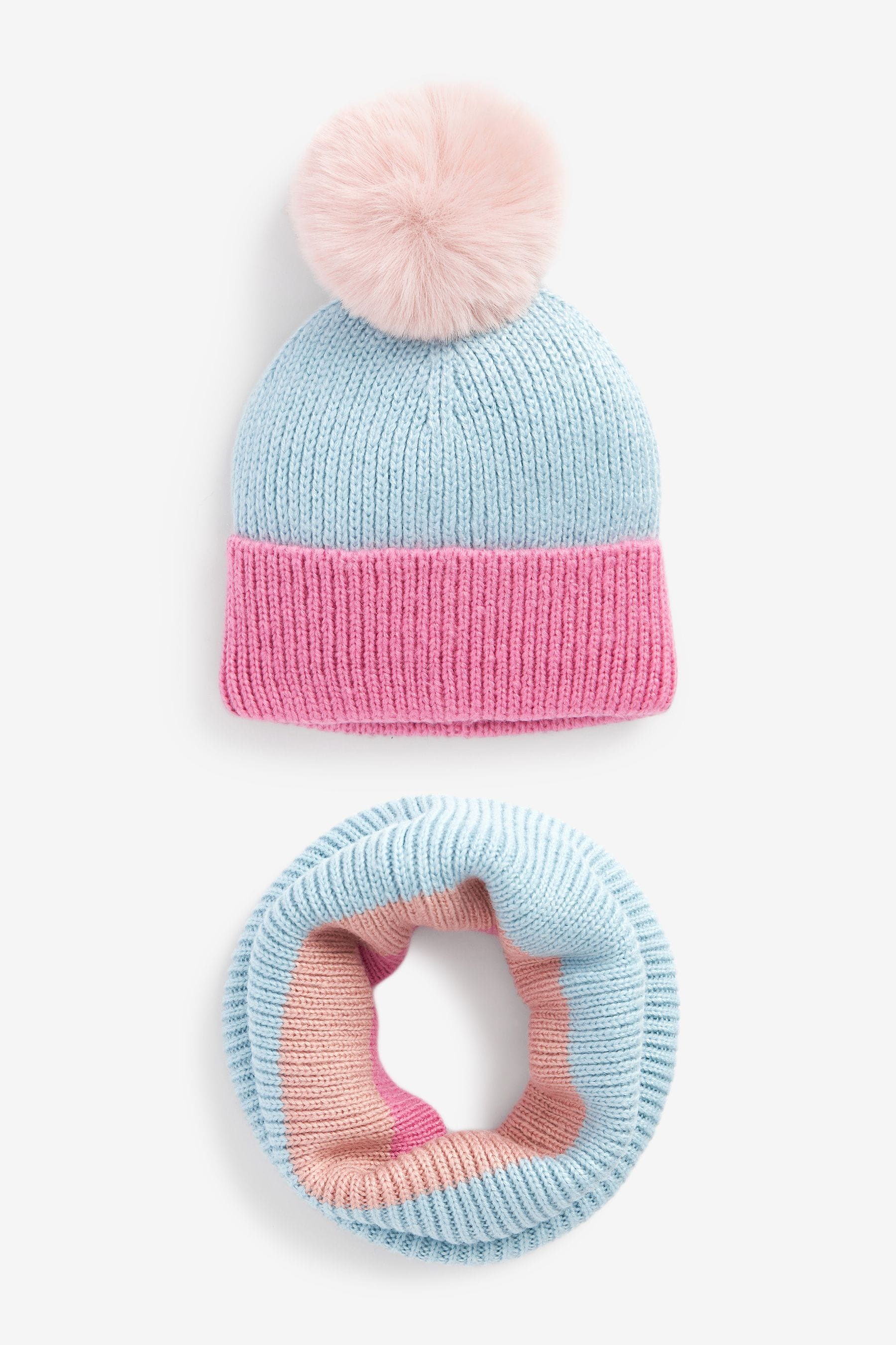 Pink/Blue 2 Piece Colourblock Hat And Snood Set (3mths-13yrs)