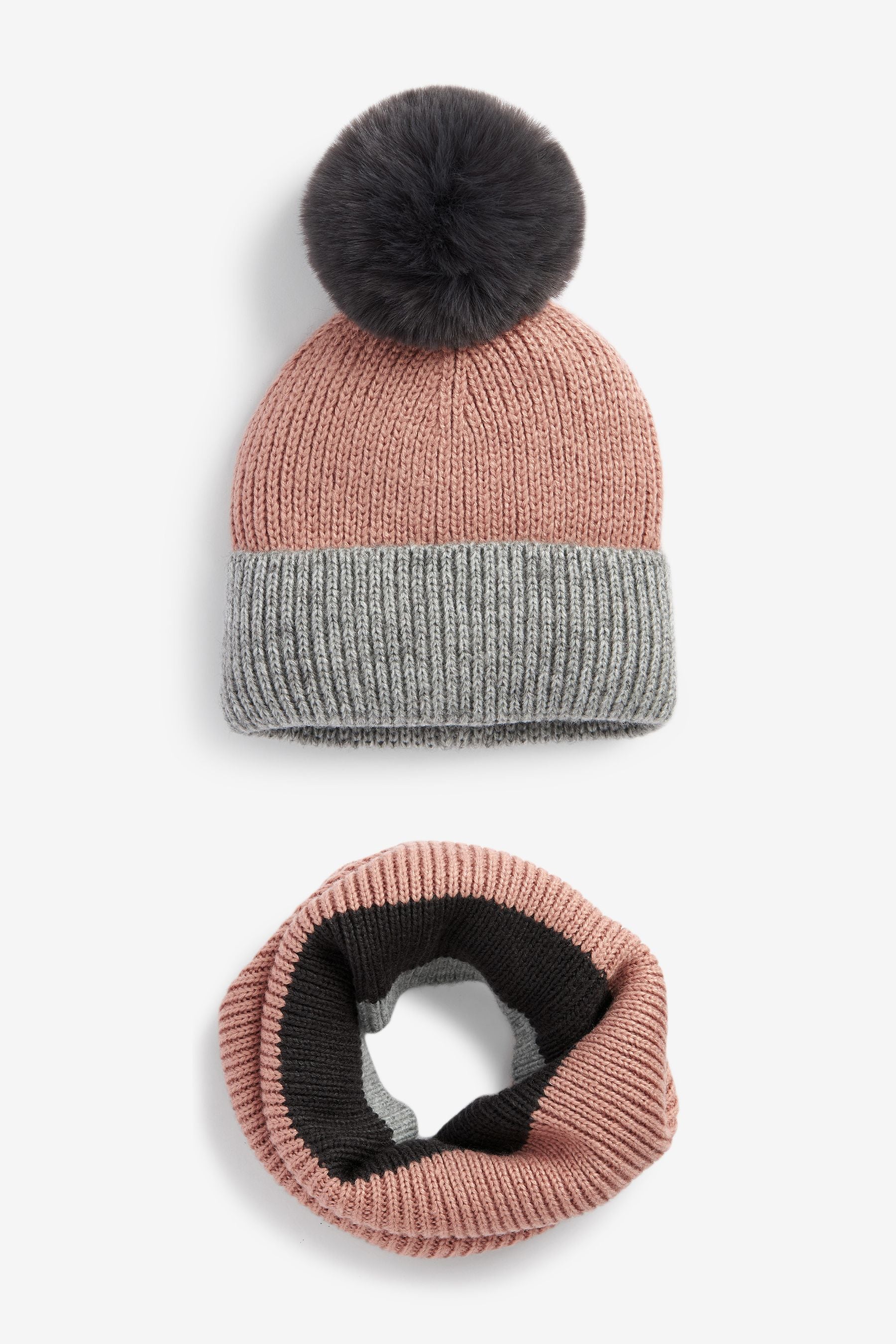 Neutral 2 Piece Colourblock Hat And Snood Set (3mths-13yrs)