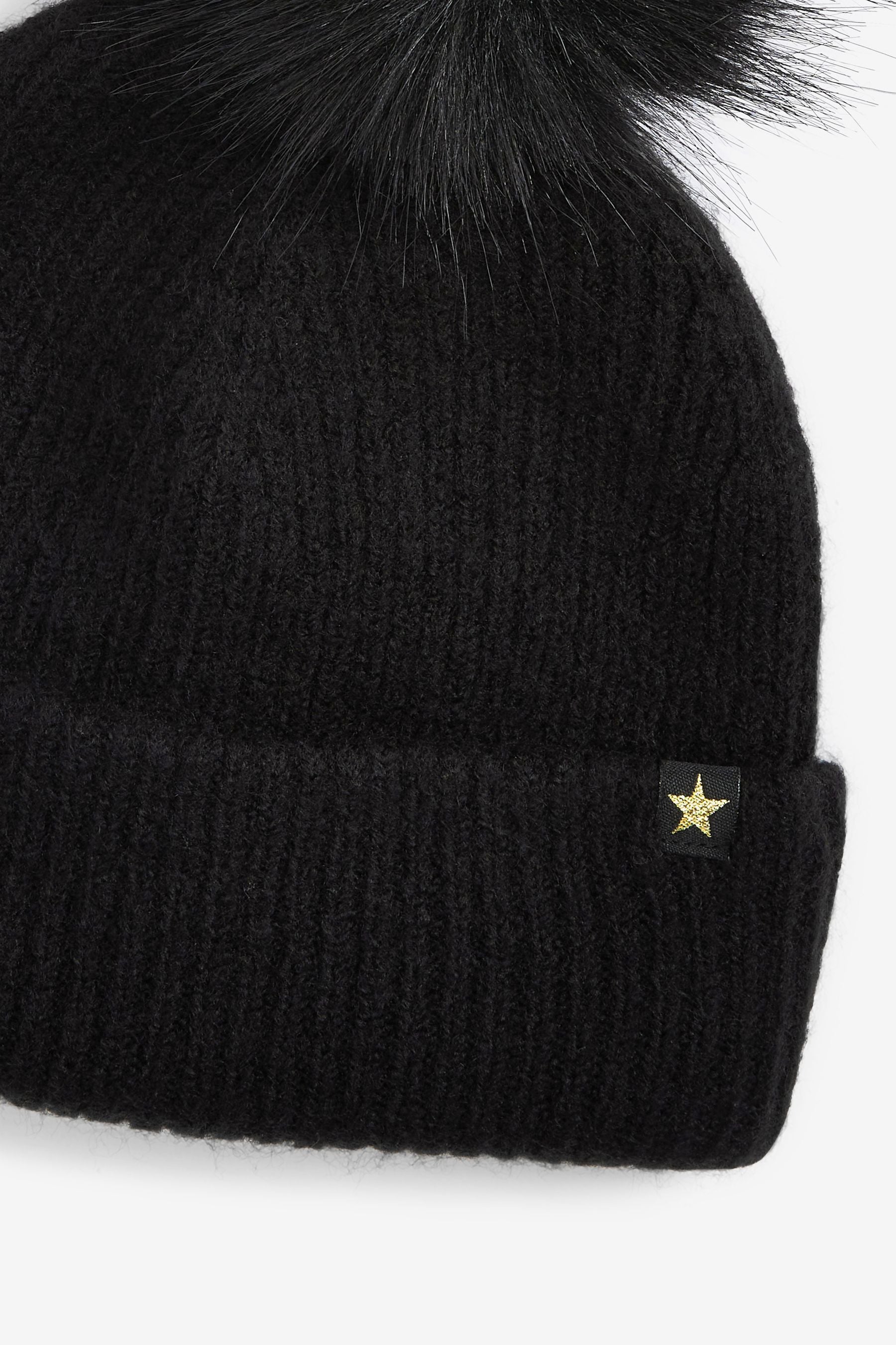 Black Pom Pom Beanie Hat (3-16yrs)