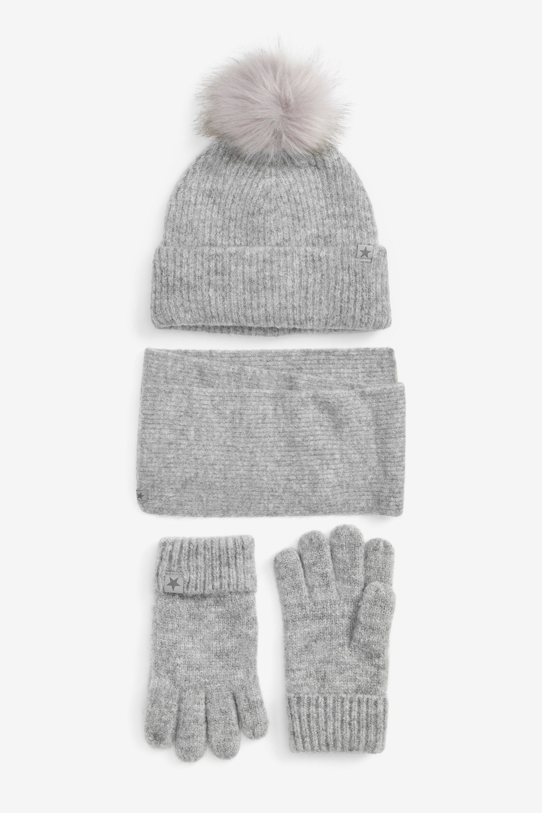 Grey Soft Ribbed Hat, Gloves And Scarf Set (3-16yrs)