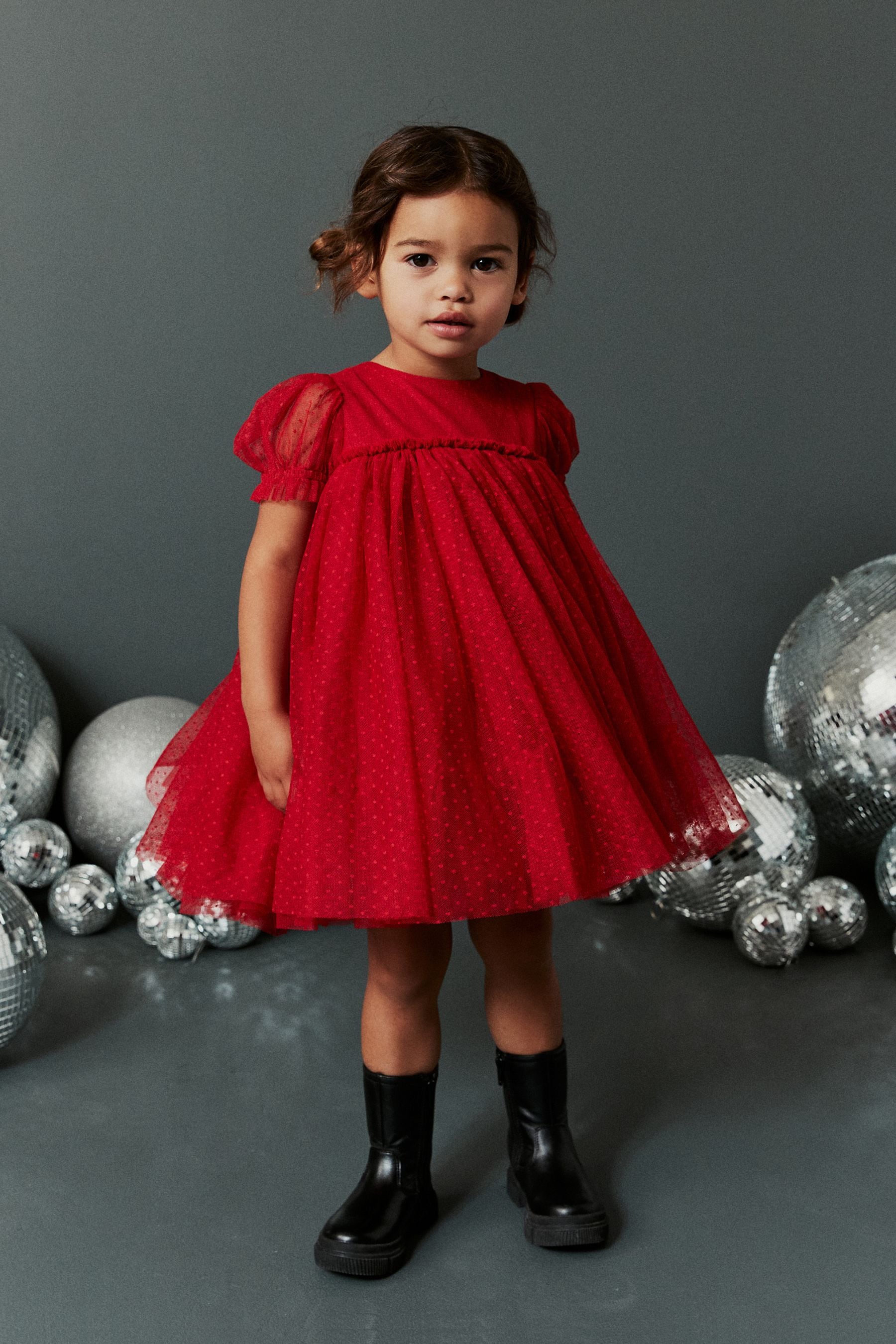 Red Mesh Party Dress (3mths-7yrs)