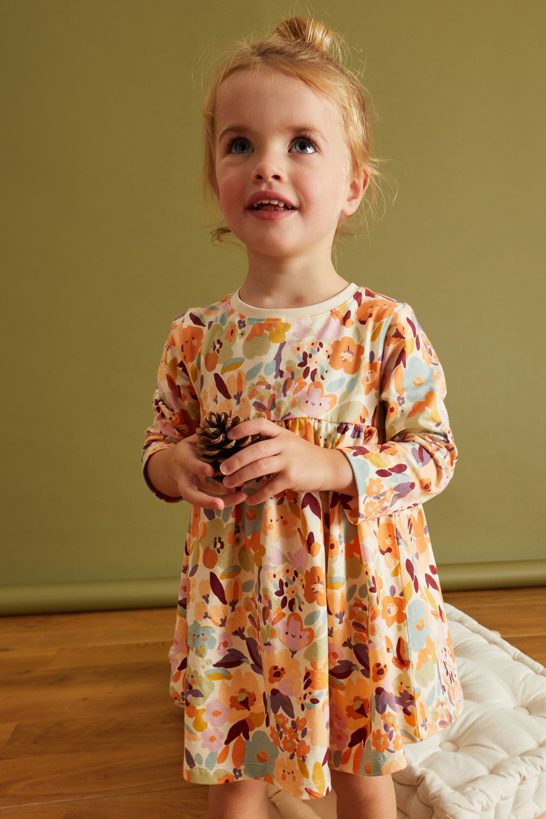 Multicolour Floral Long Sleeve Jersey Dress (3mths-7yrs)