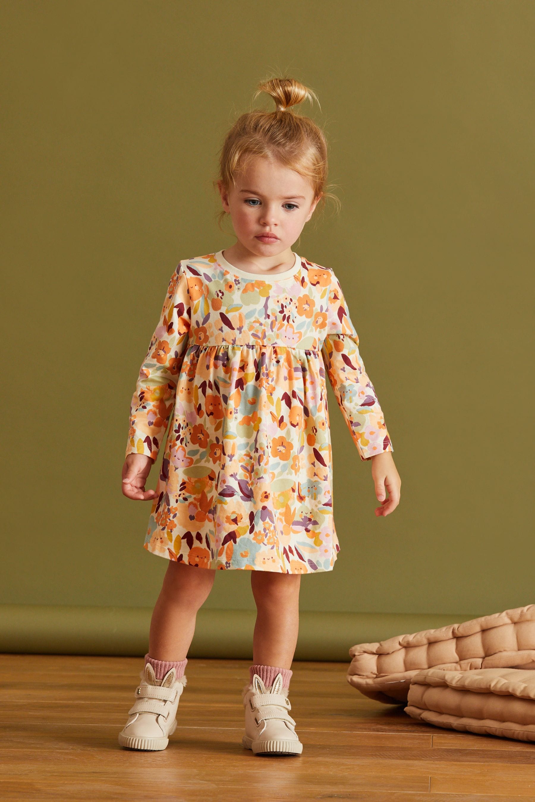 Multicolour Floral Long Sleeve Jersey Dress (3mths-7yrs)