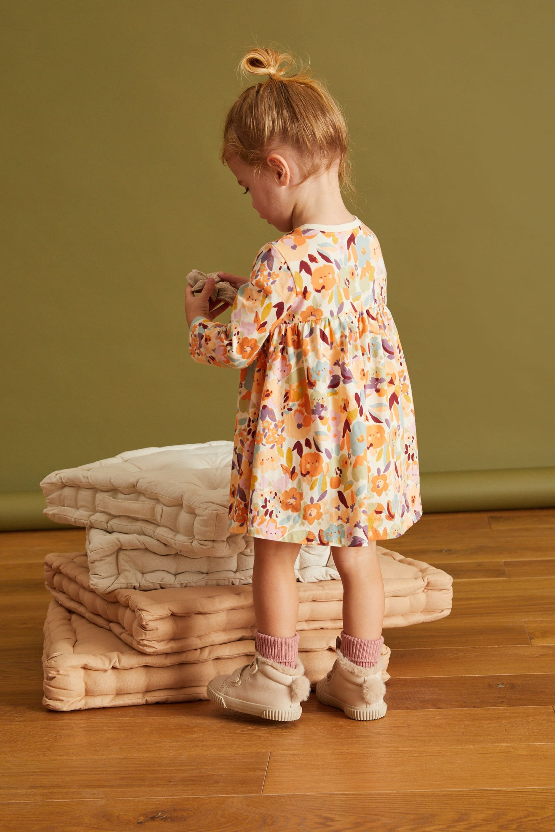 Multicolour Floral Long Sleeve Jersey Dress (3mths-7yrs)