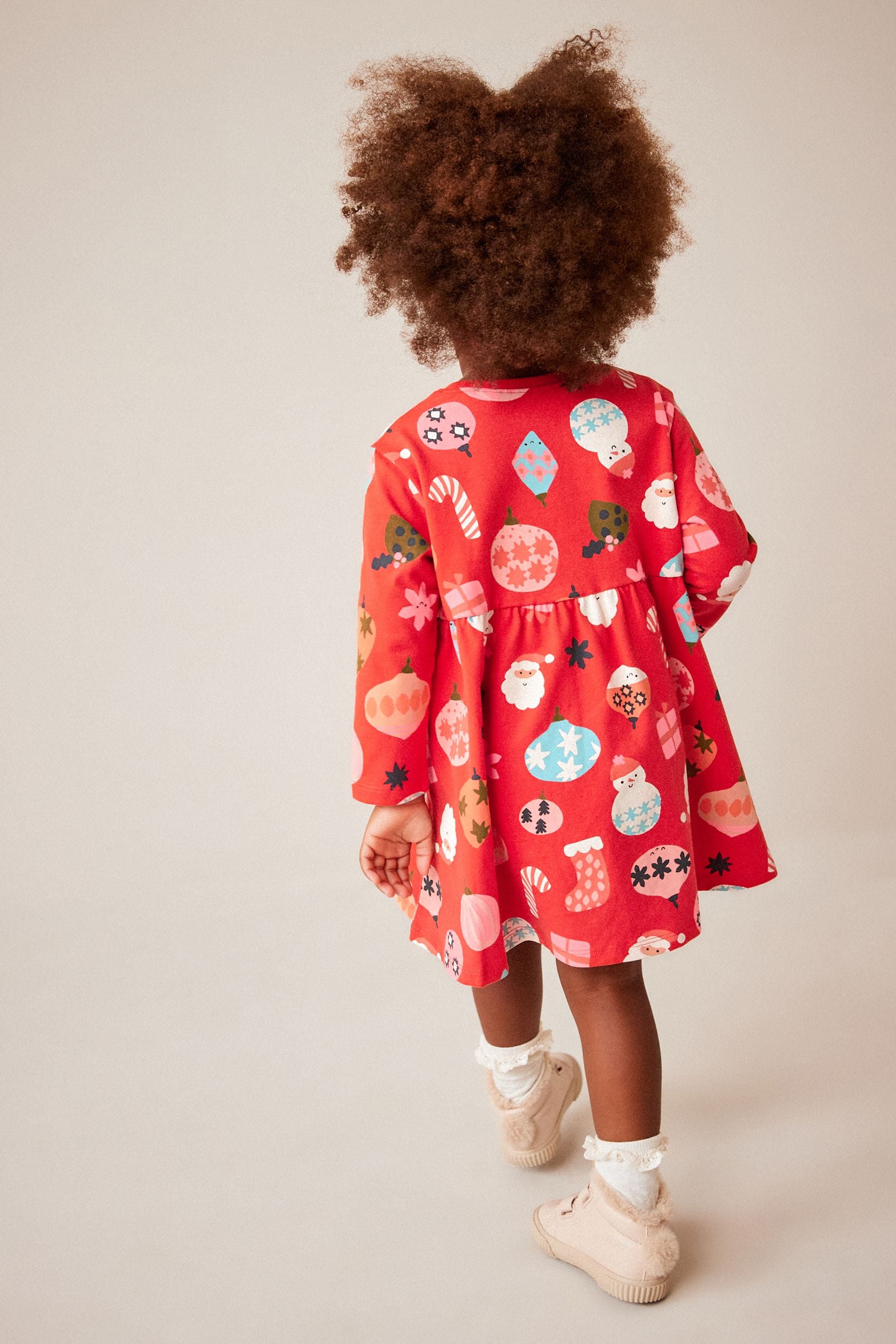 Red Christmas Long Sleeve Jersey Dress (3mths-7yrs)