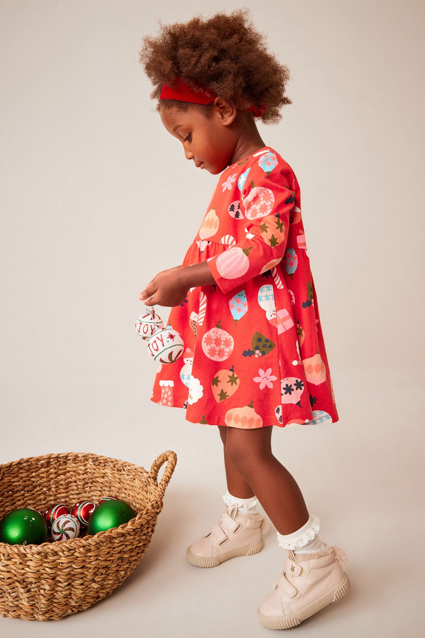 Red Christmas Long Sleeve Jersey Dress (3mths-7yrs)