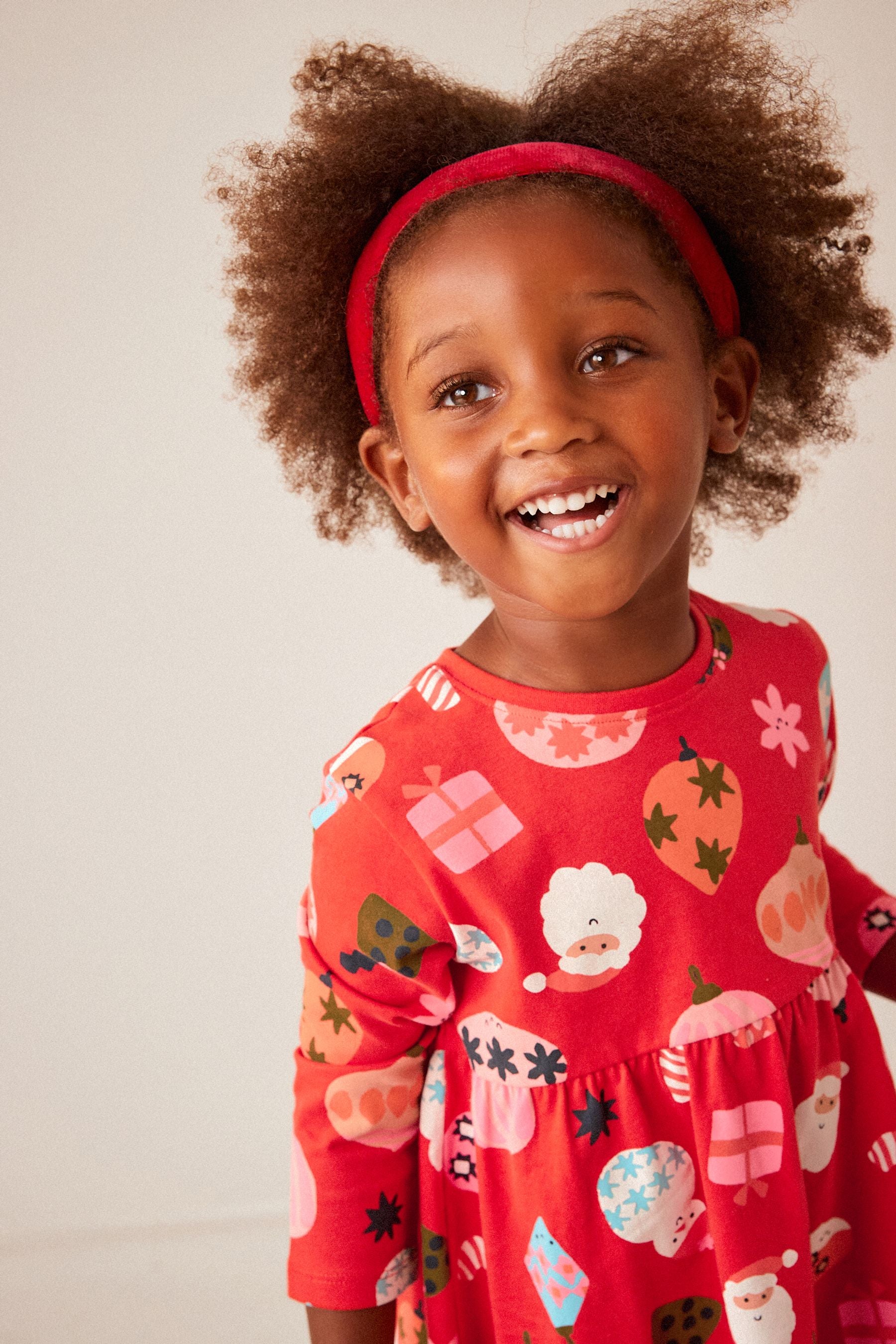 Red Christmas Long Sleeve Jersey Dress (3mths-7yrs)