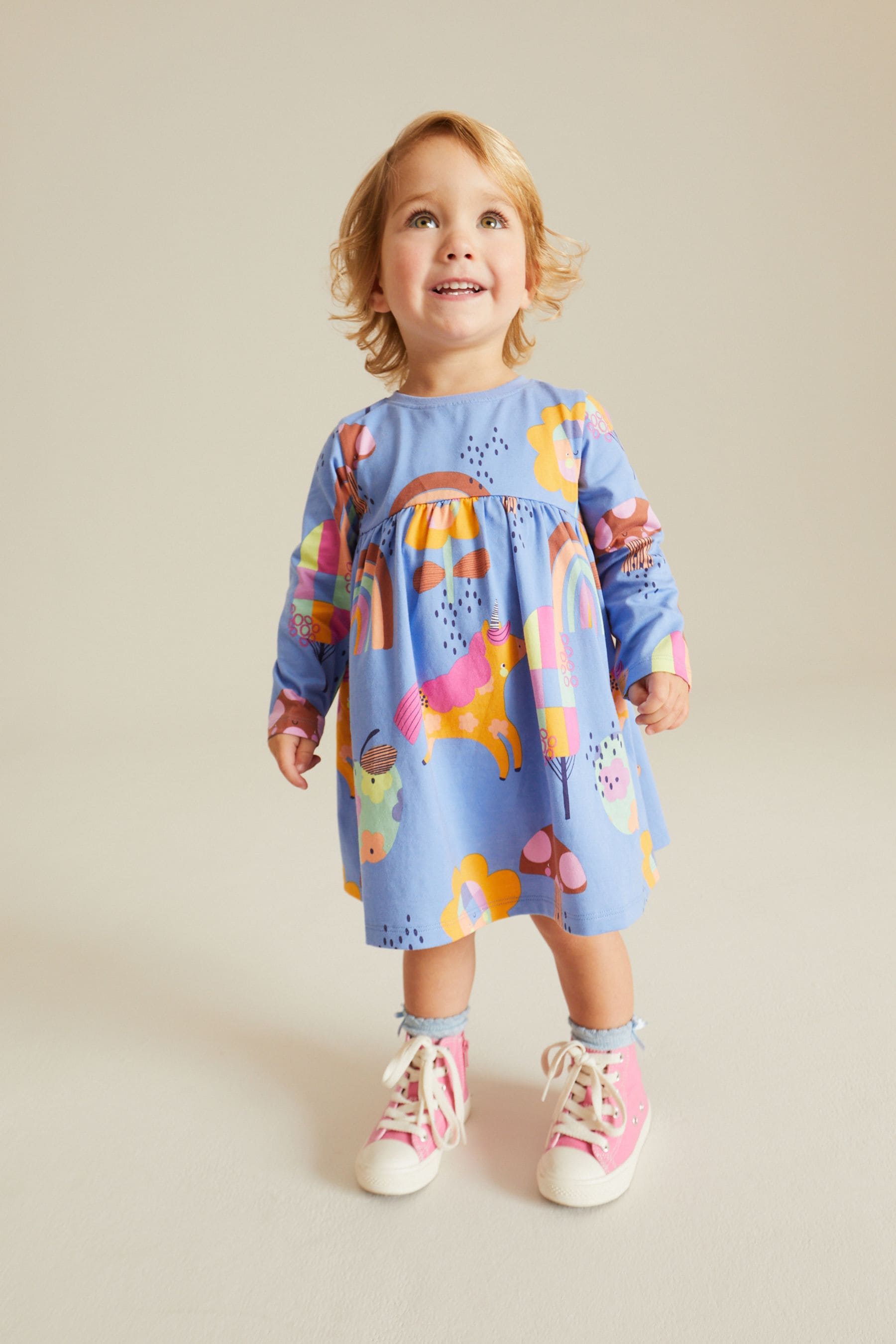 Blue Unicorn Long Sleeve Jersey Dress (3mths-7yrs)