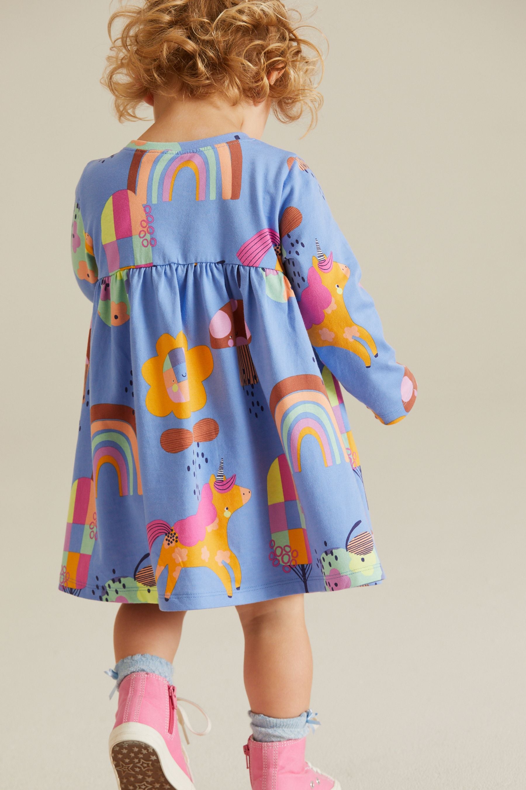 Blue Unicorn Long Sleeve Jersey Dress (3mths-7yrs)