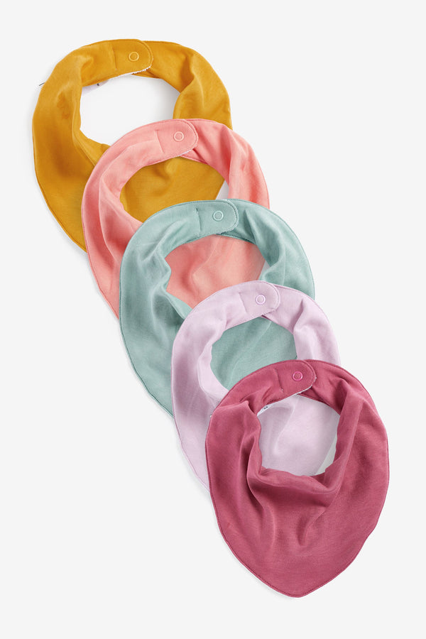 Pink/Green/Ochre Yellow Baby 5 Pack Dribble Bibs