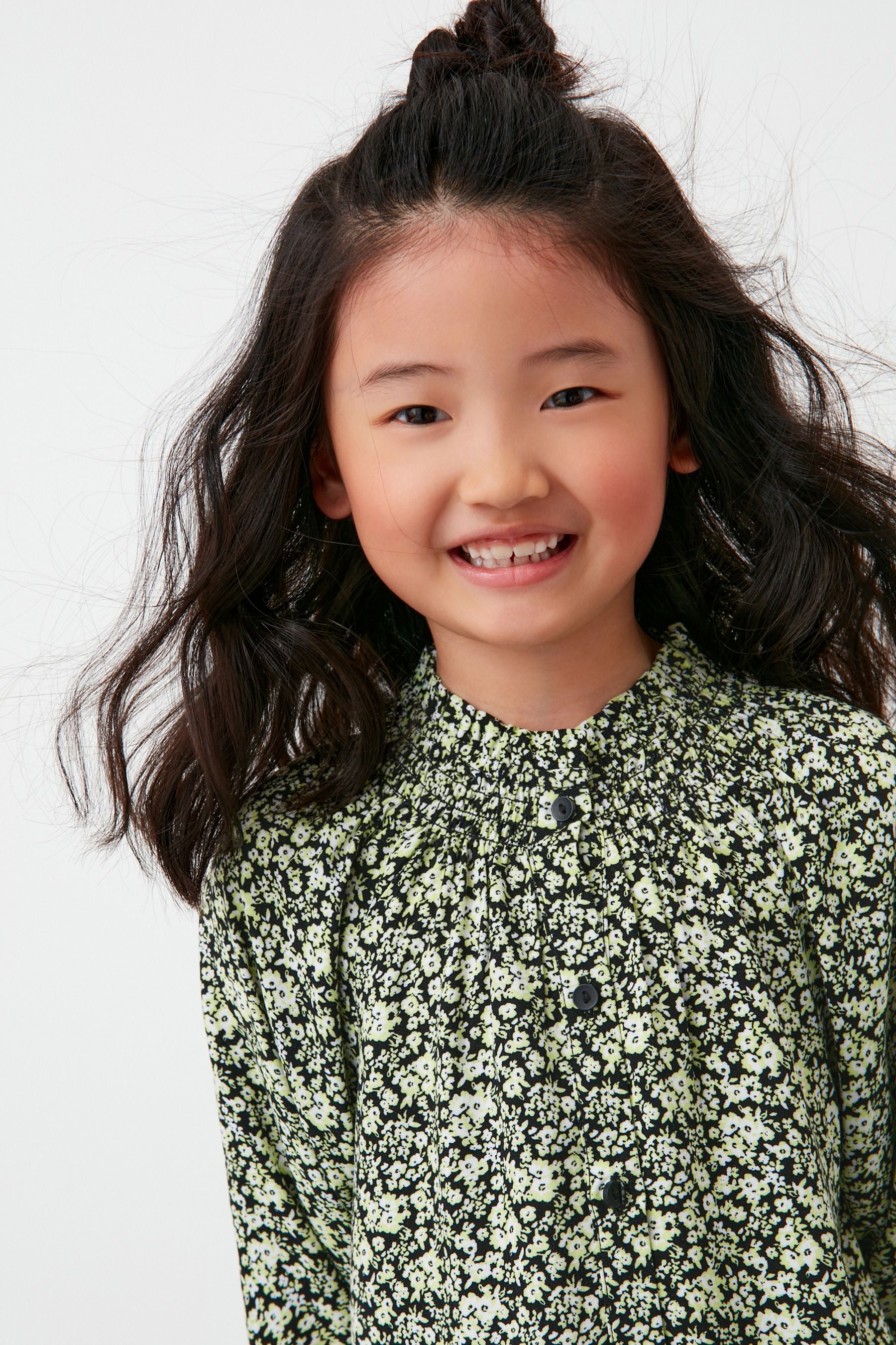 Black Long Sleeve Button Through Tiered Dress (3-16yrs)