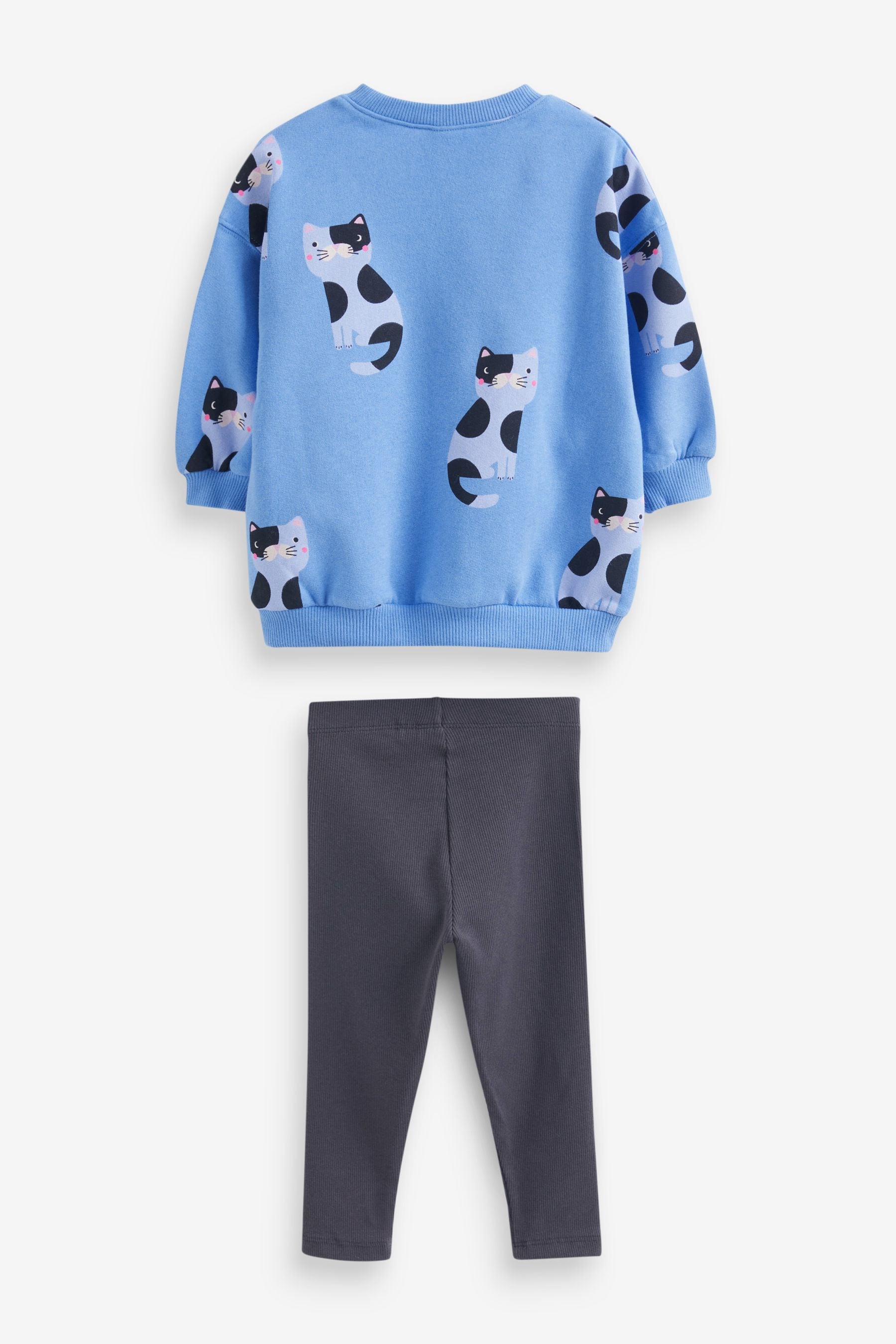 Blue Cat Printed Sweatshirt and Leggings Set (3mths-7yrs)