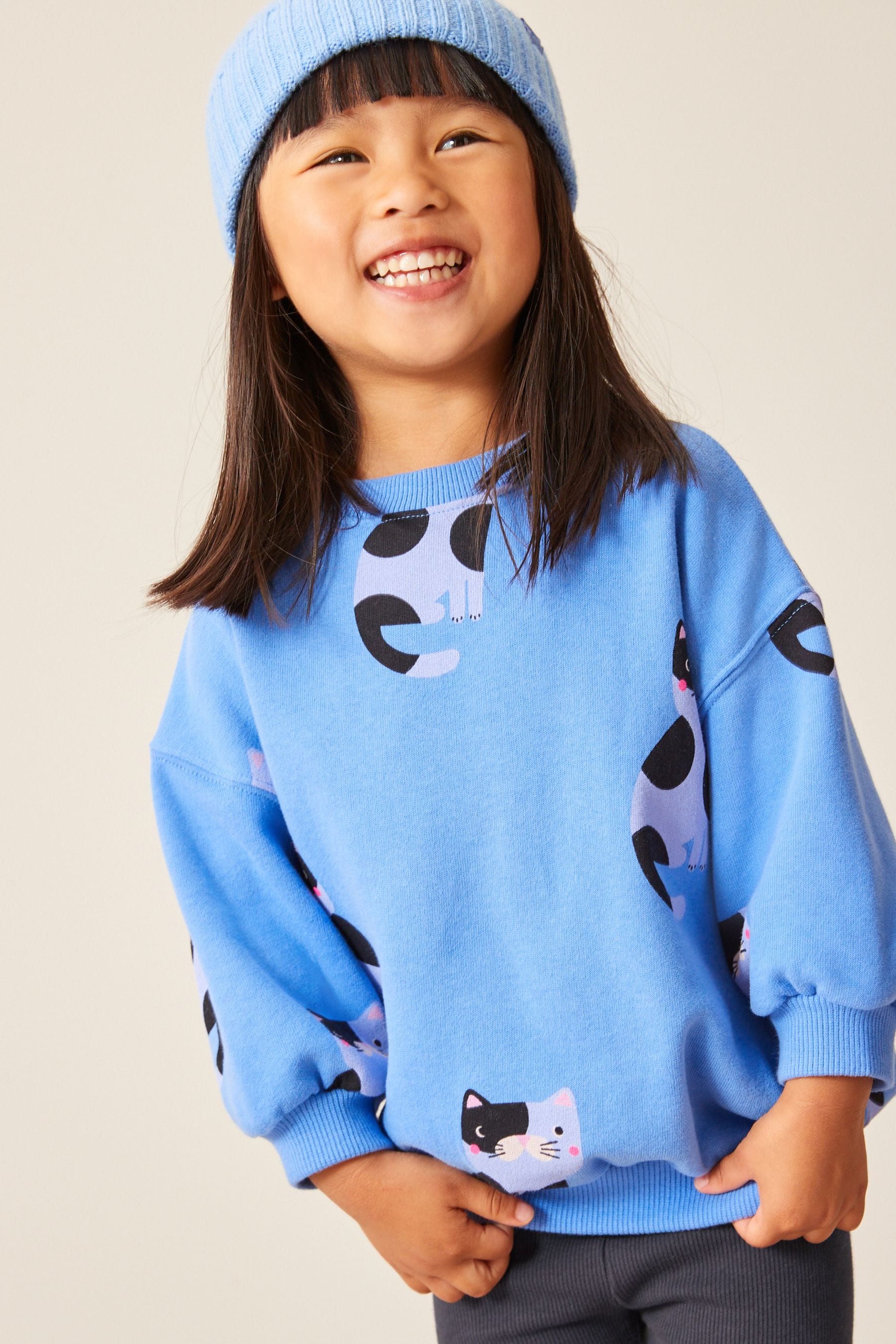 Blue Cat Printed Sweatshirt and Leggings Set (3mths-7yrs)