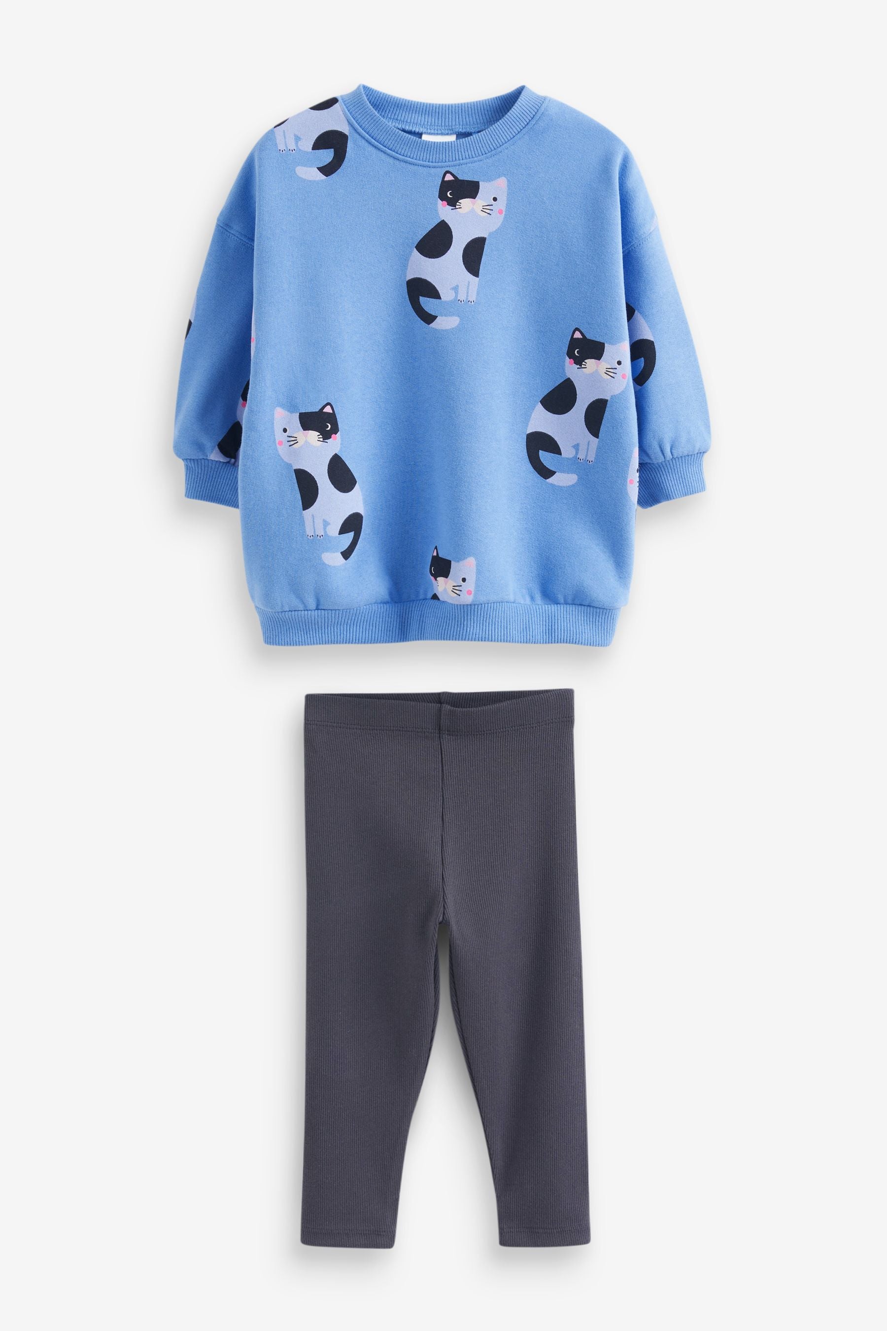 Blue Cat Printed Sweatshirt and Leggings Set (3mths-7yrs)