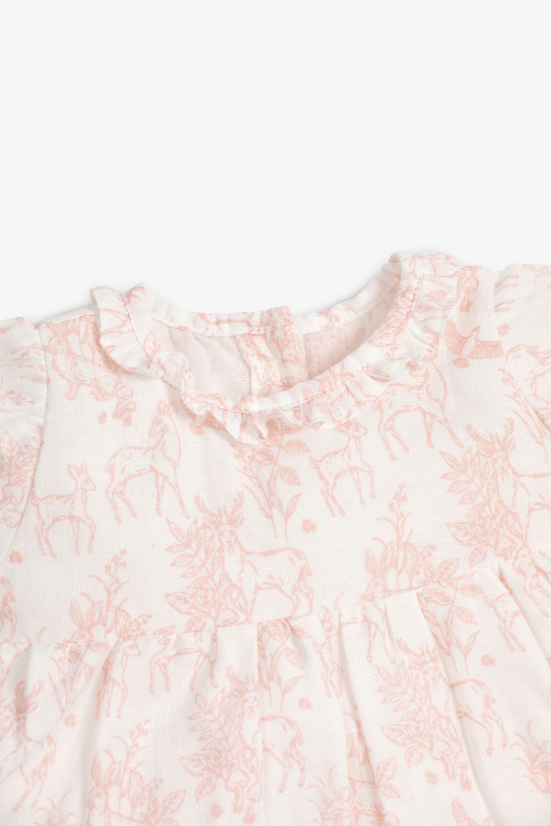 Pink The Little Tailor Pink Woodland Baby Dress And Bloomer Set