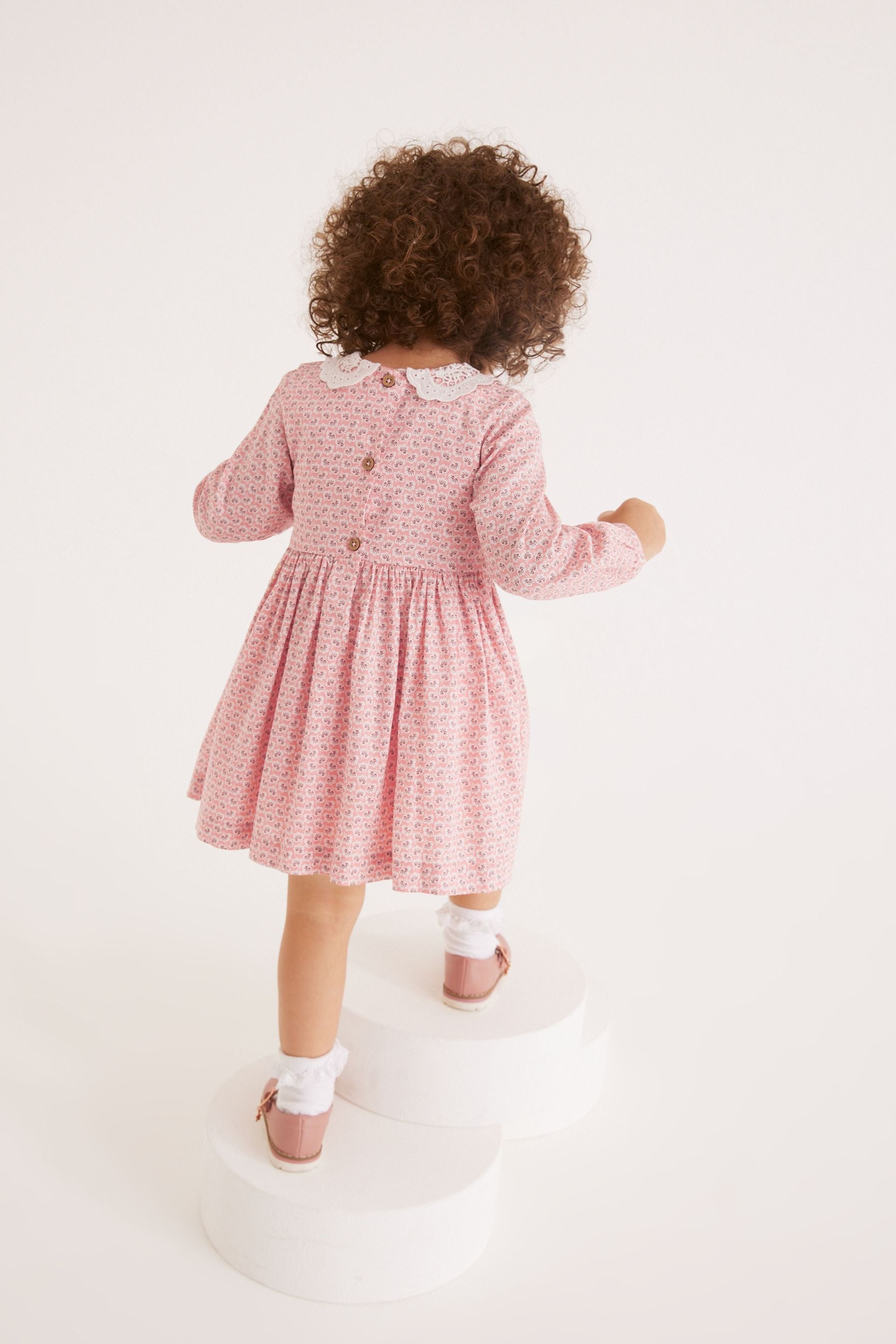 Pink Geo Printed Shirred Collar Dress (3mths-8yrs)