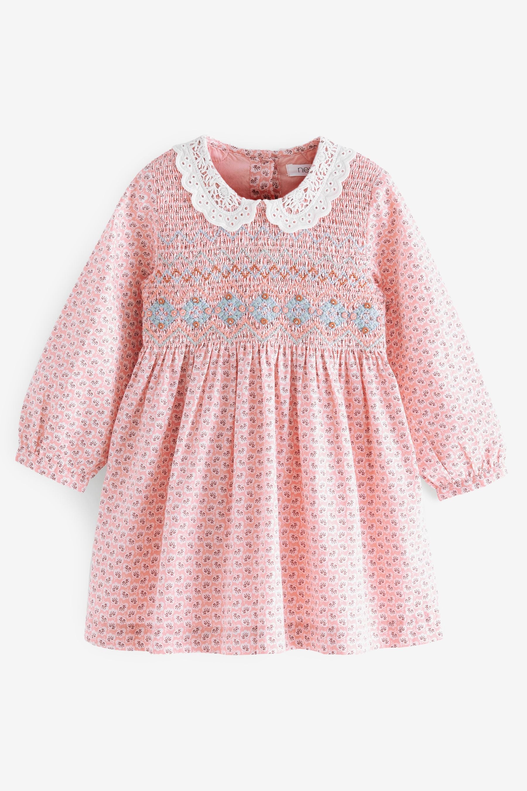 Pink Geo Printed Shirred Collar Dress (3mths-8yrs)