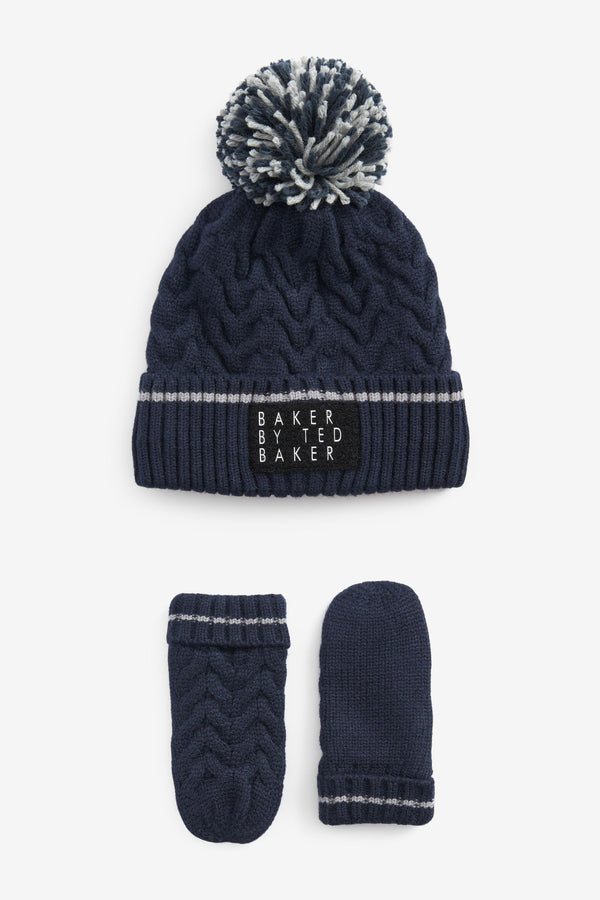 Navy Baker by Ted Baker Pom Hat and Mittens Set